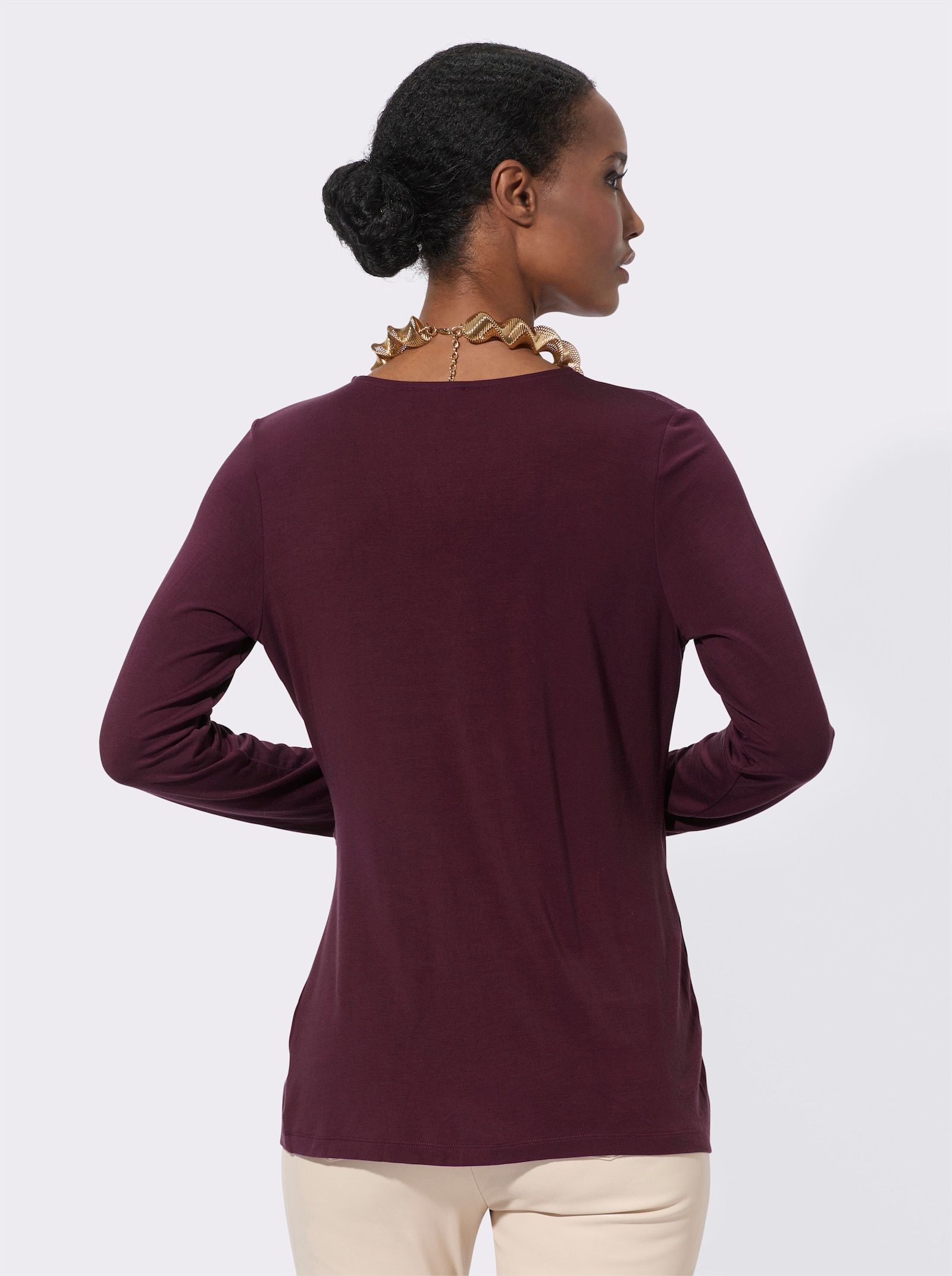 Wickelshirt mit tiefem V-Ausschnitt - burgund