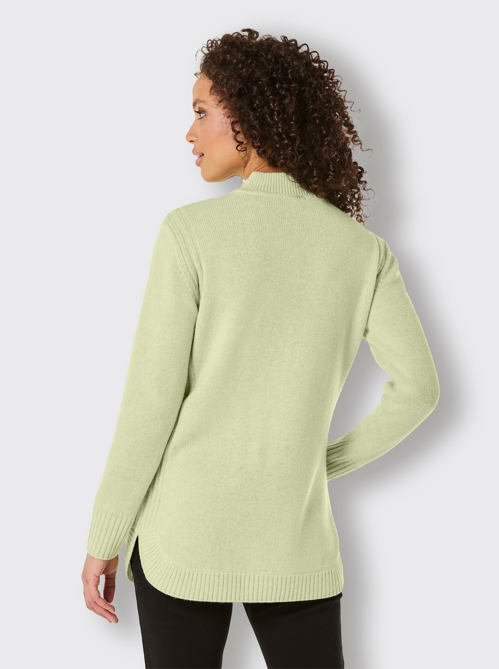 CREATION L PREMIUM Stehkragenpullover Mit seitlichen Einsätzen - pistazie-meliert