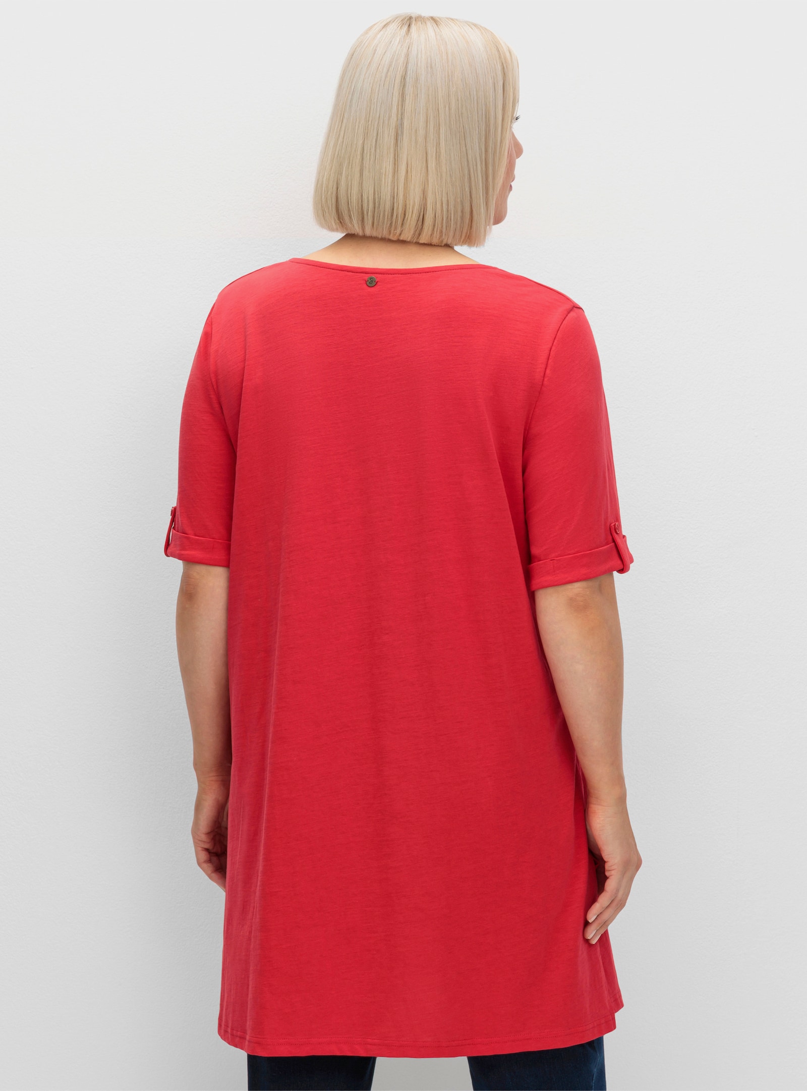 sheego Lang shirt met hals met split - aardbei