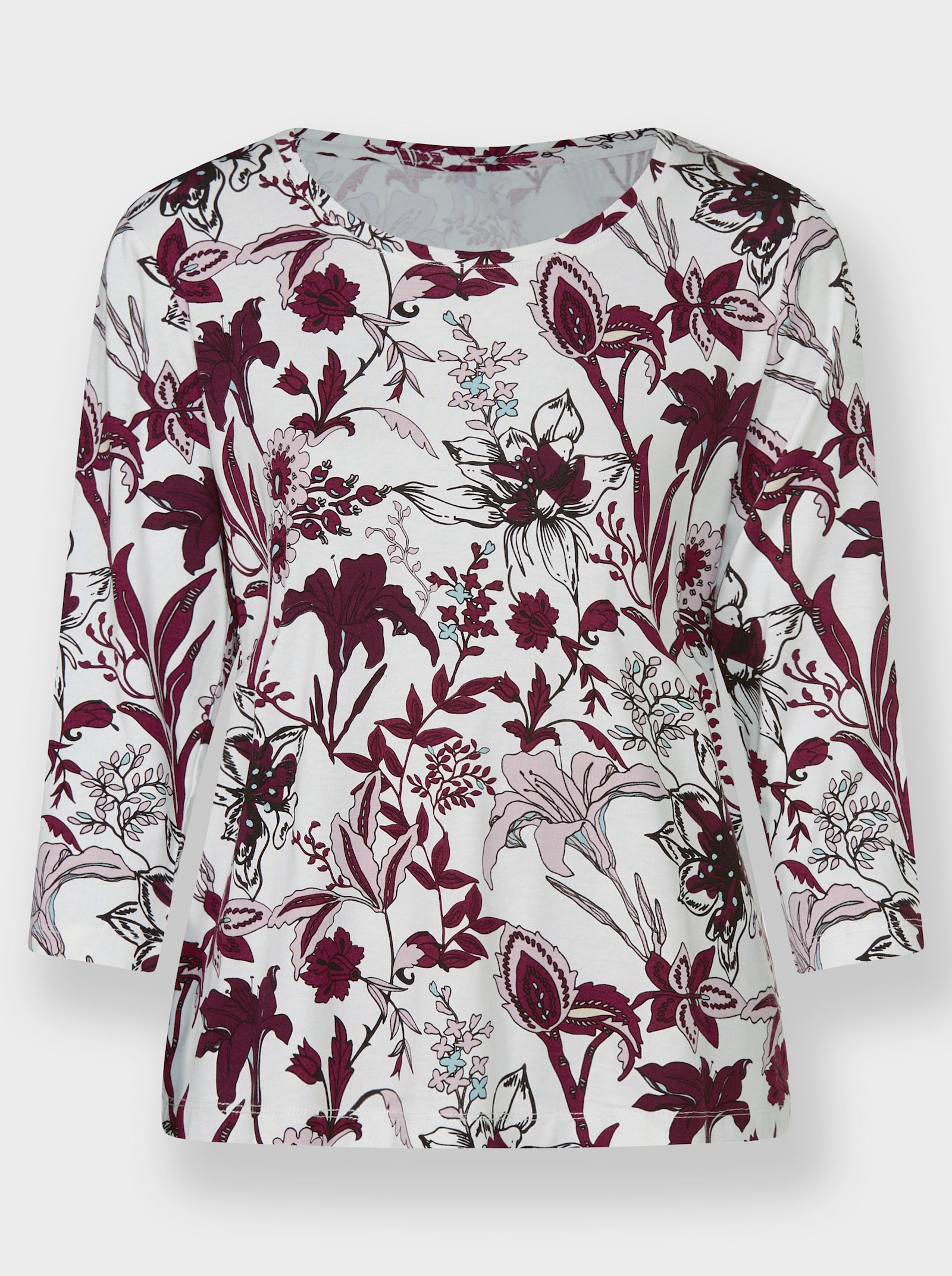 Print-Shirt mit 3/4-Ärmeln - ecru-burgund-bedruckt