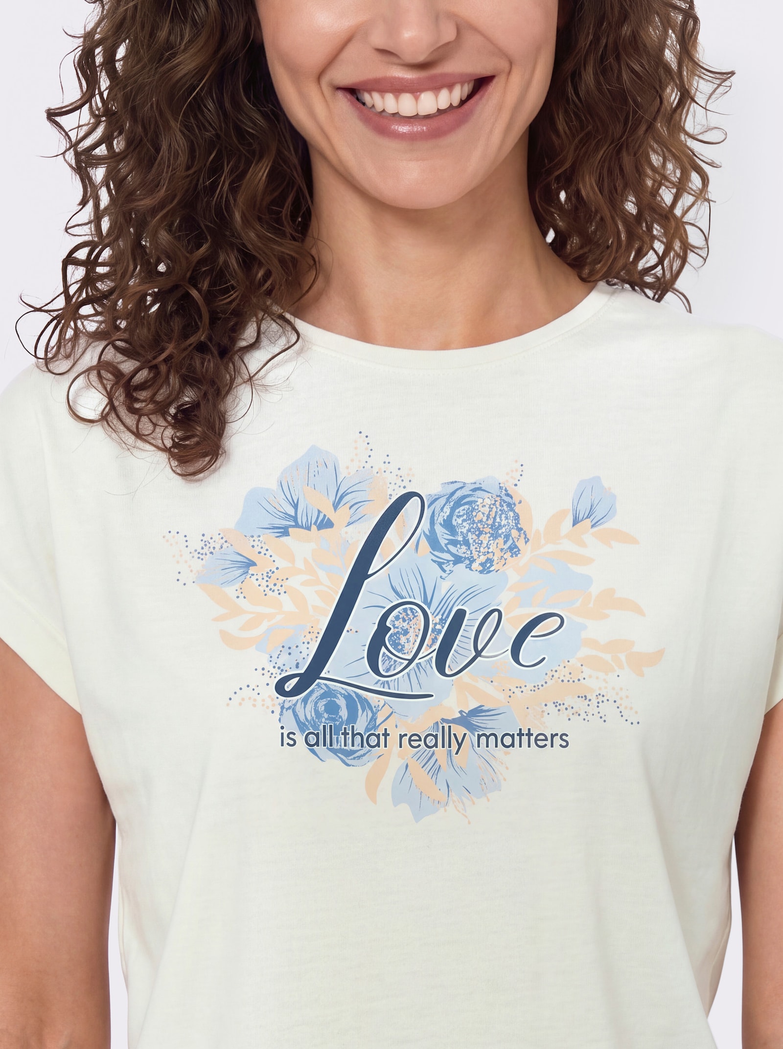 Shirt mit platziertem Druck - champagner-taubenblau-bedruckt