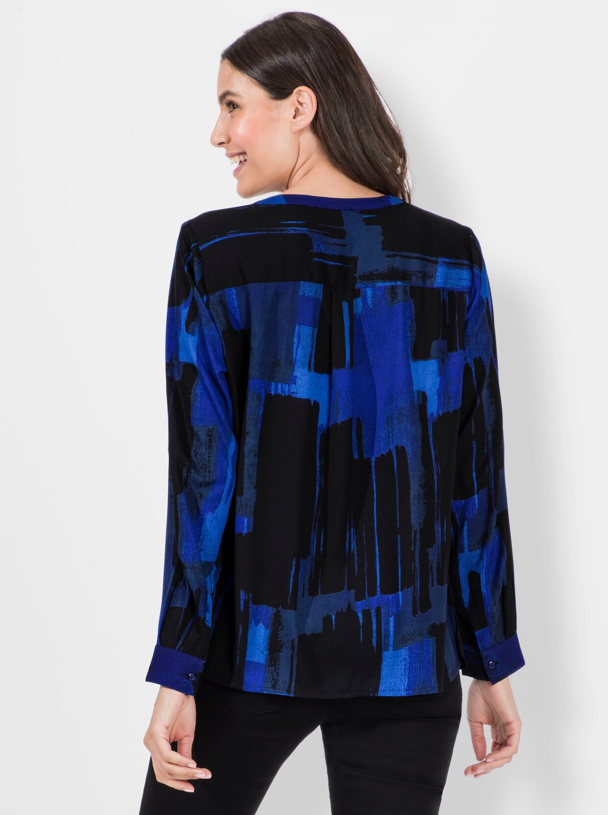 Blouse met print - zwart/koningsblauw bedrukt