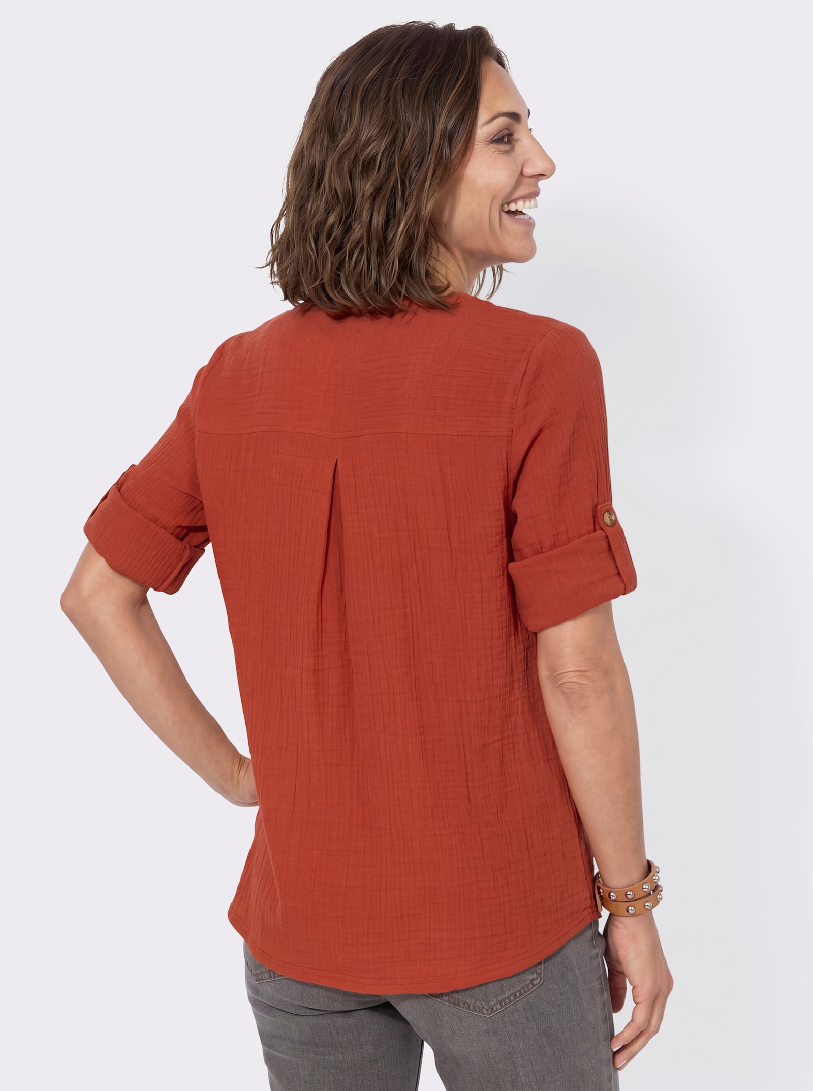 3/4-Arm-Bluse mit Krempelfunktion - rostrot