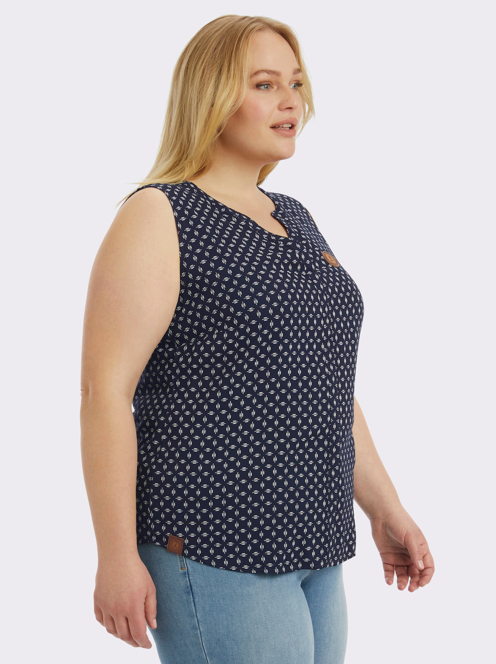 Blusentop mit Blende im Vorderteil - marine-weiß-bedruckt
