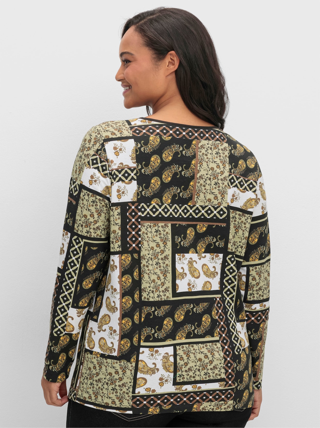 Langarmshirt im Patchwork-Druck - schilf-schwarz-bedruckt