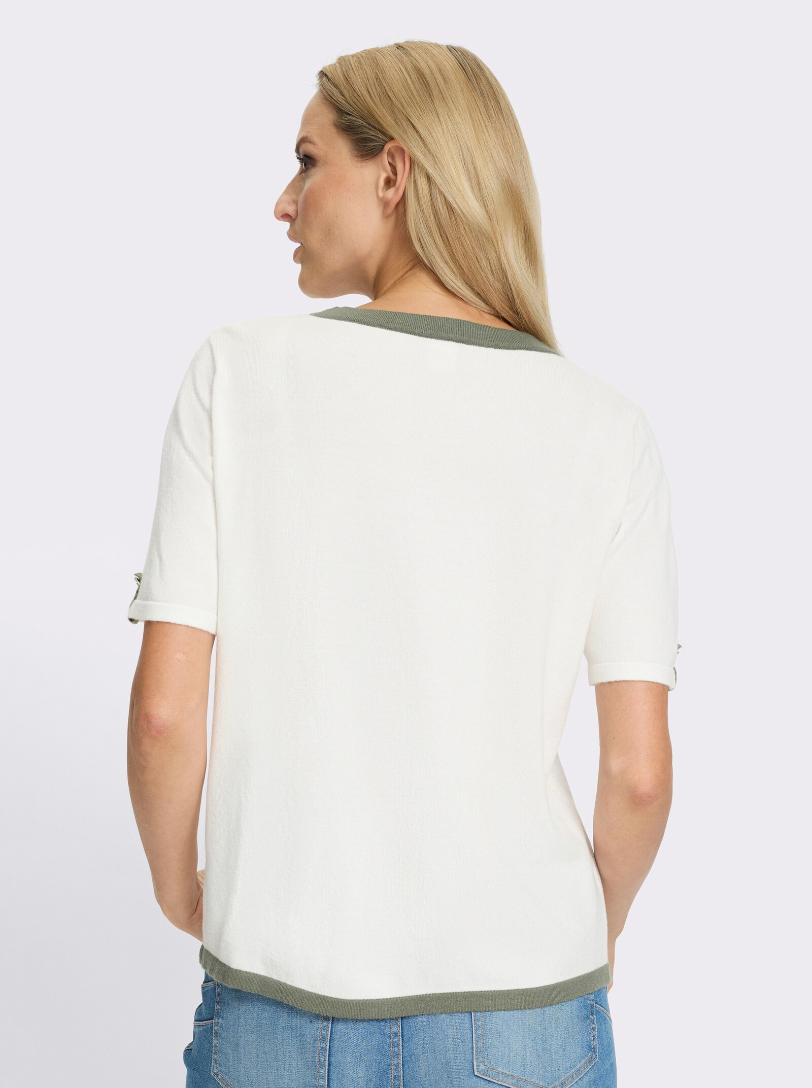 heine Pullover met korte mouwen en contrastkleurige hals - ecru