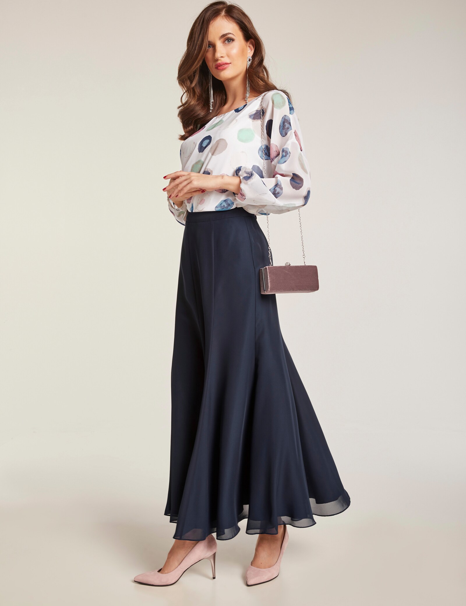 heine Godetrock aus transparentem Chiffon - nachtblau