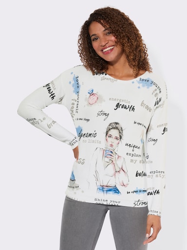 Pullover mit Lettering-Print allover - weiß-himmelblau-bedruckt