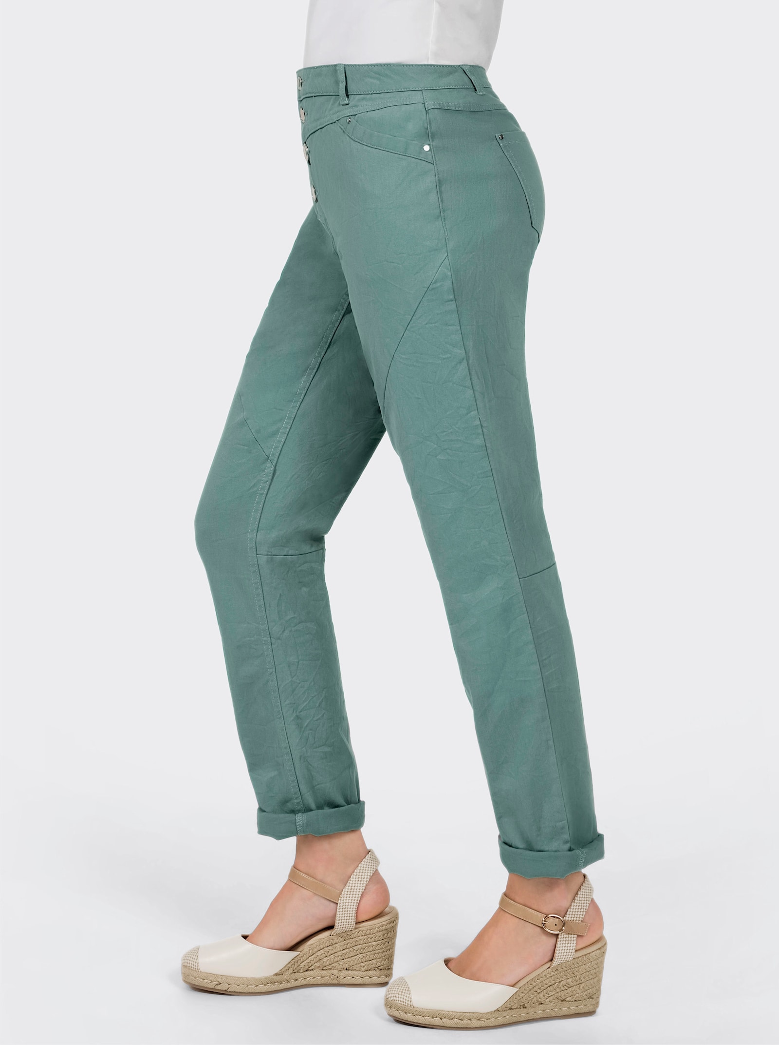 Jeans mit Knopfleiste statt Reißverschluss - jade