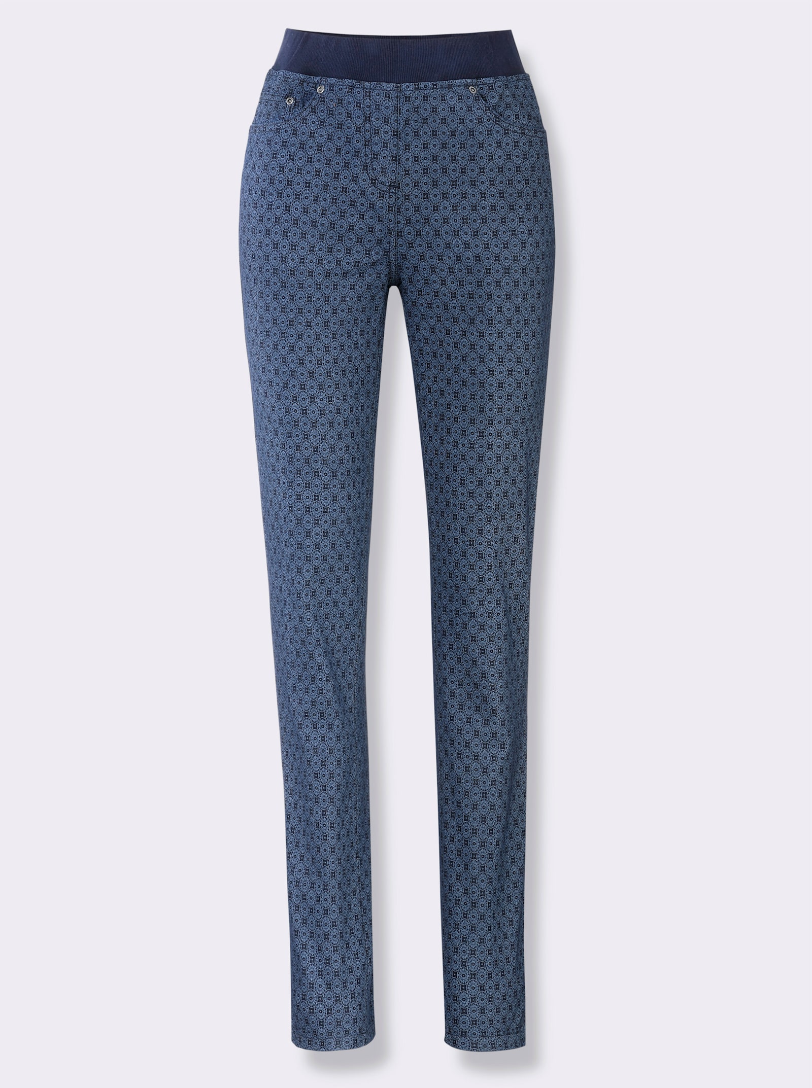Schlupfjeans mit geripptem Strick-Dehnbund - dark blue-bedruckt