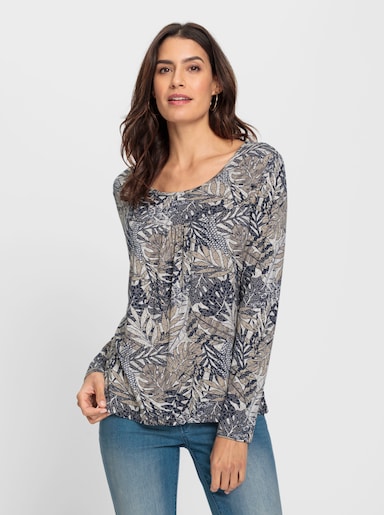 Print-Shirt mit Faltenpartie vorne - marine-sand-bedruckt