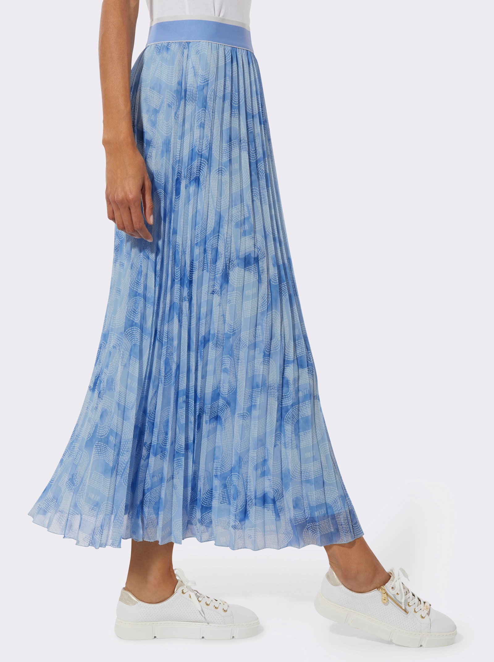 Plisseerock im Lagenlook - himmelblau-ecru-bedruckt