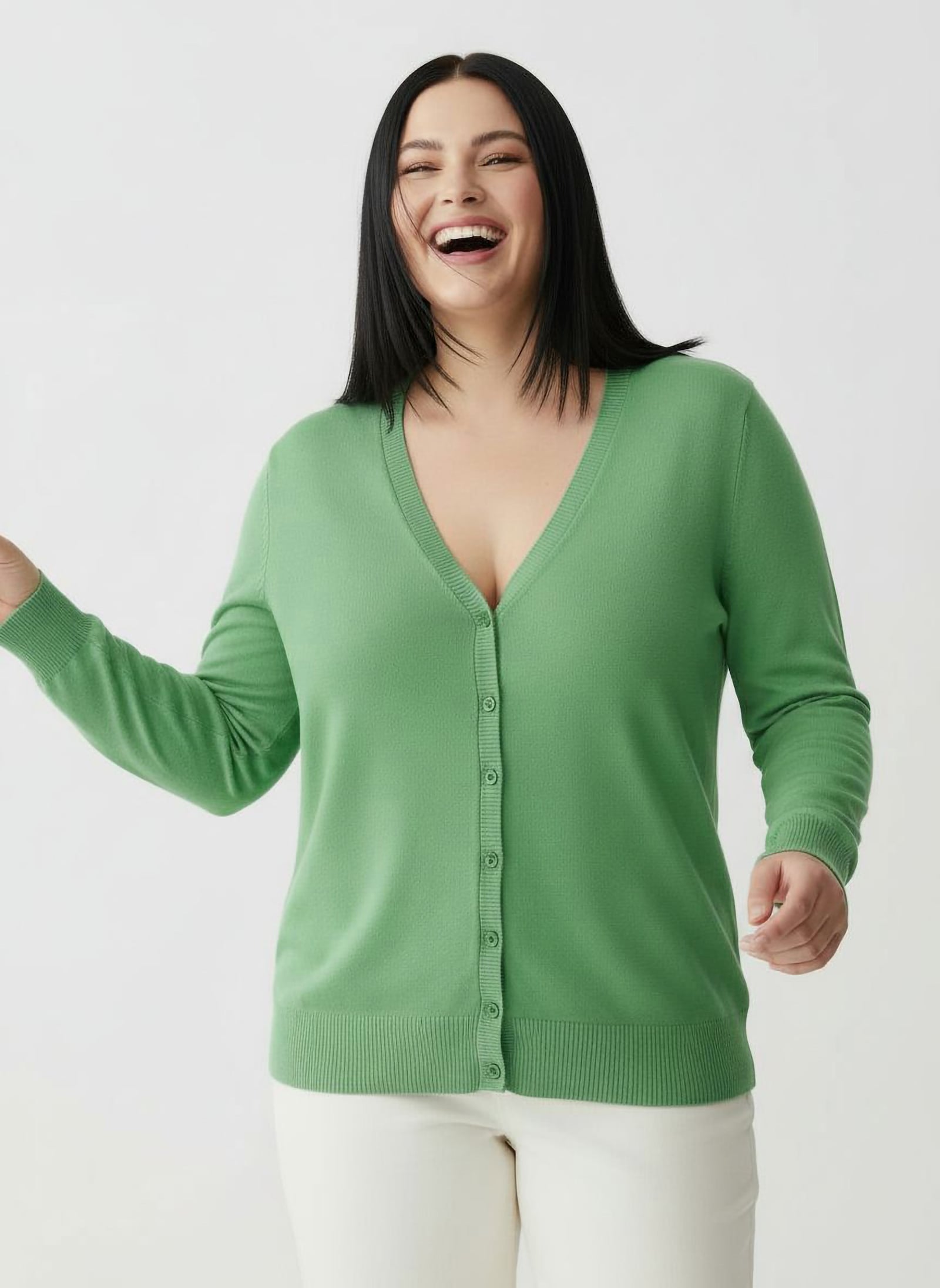 Strickjacke mit V-Ausschnitt - apfel