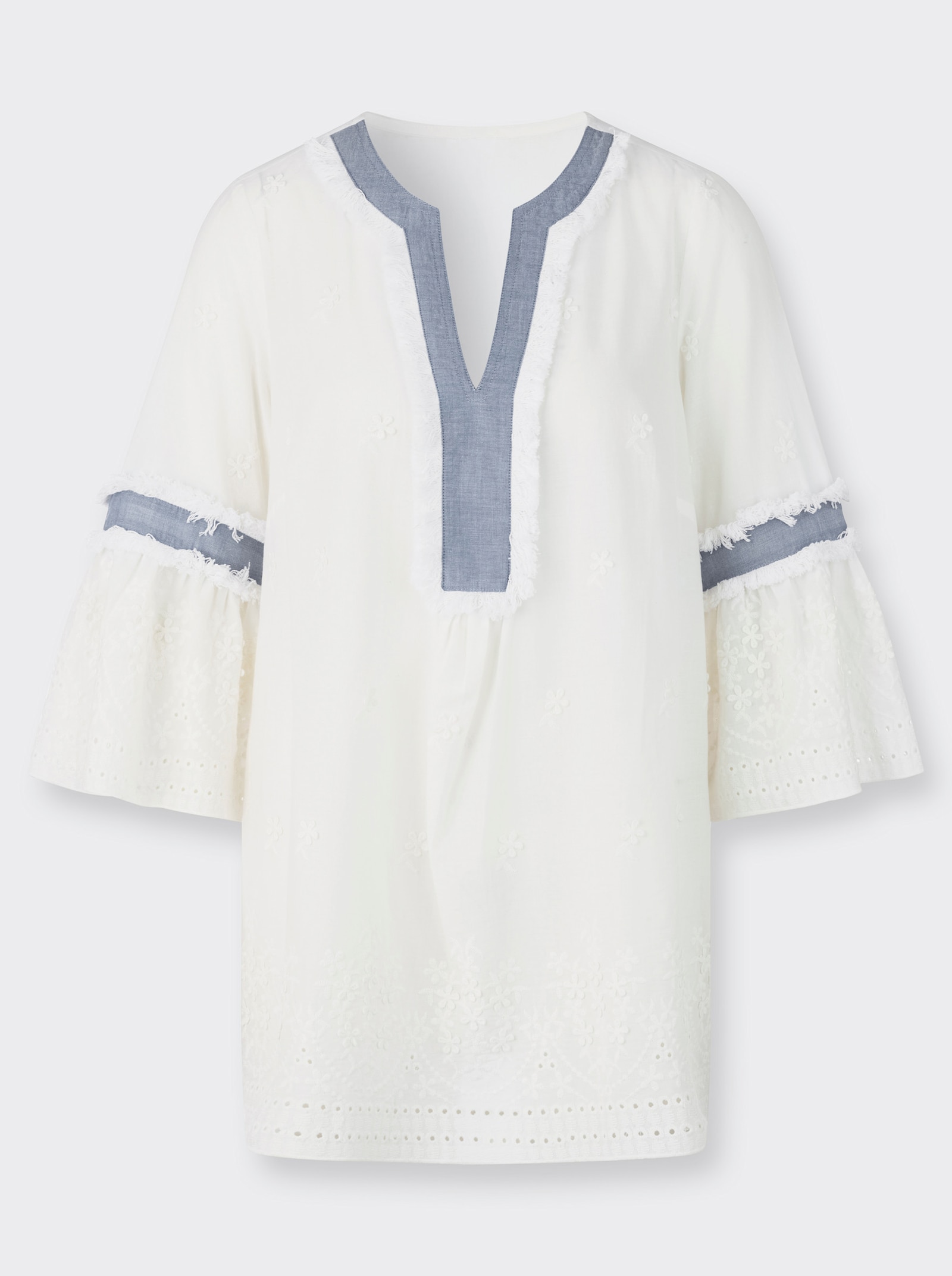 Tunika mit Lochmuster - weiß