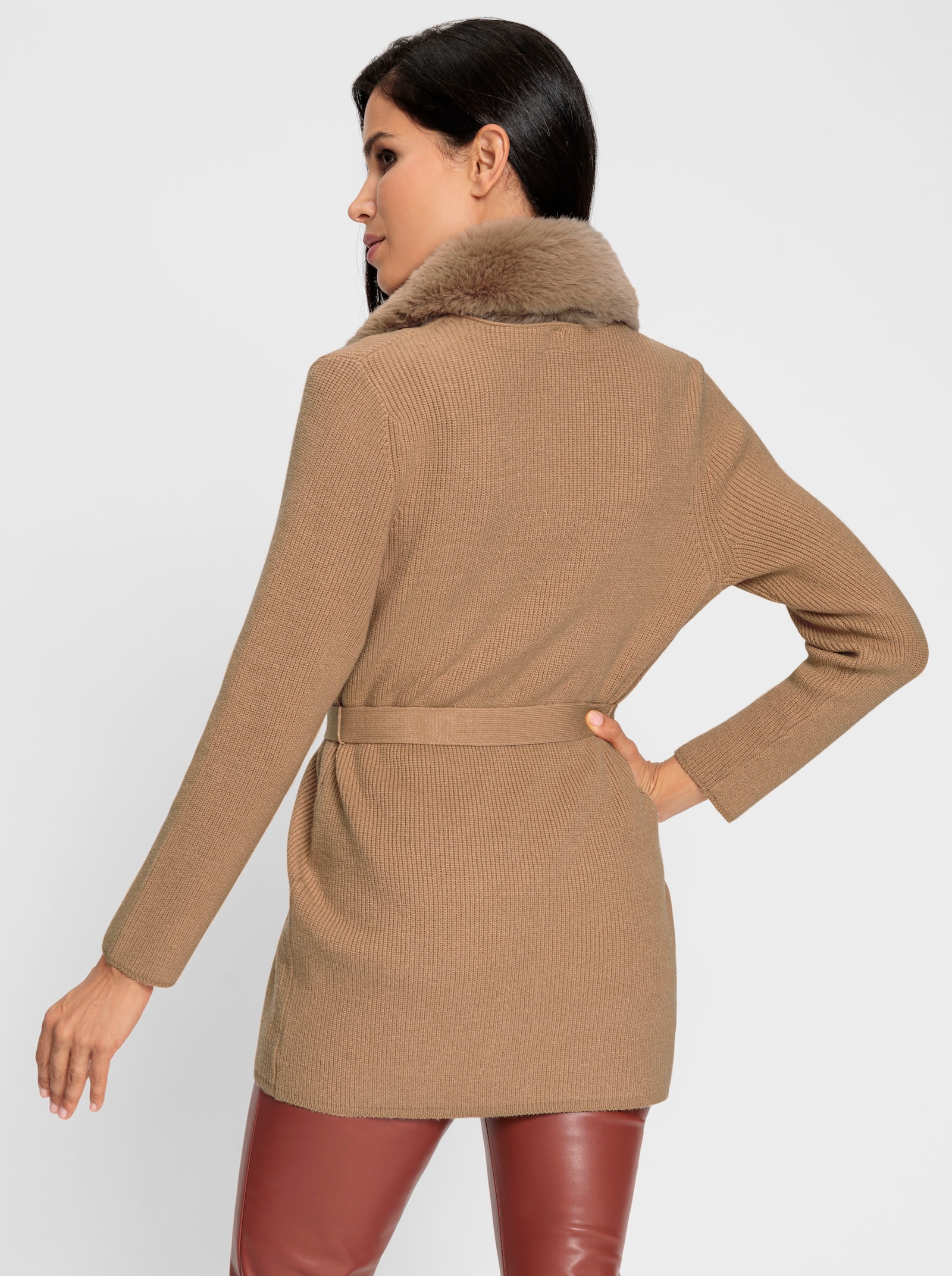 heine Cardigan avec col imitation fourrure - couleur chamois