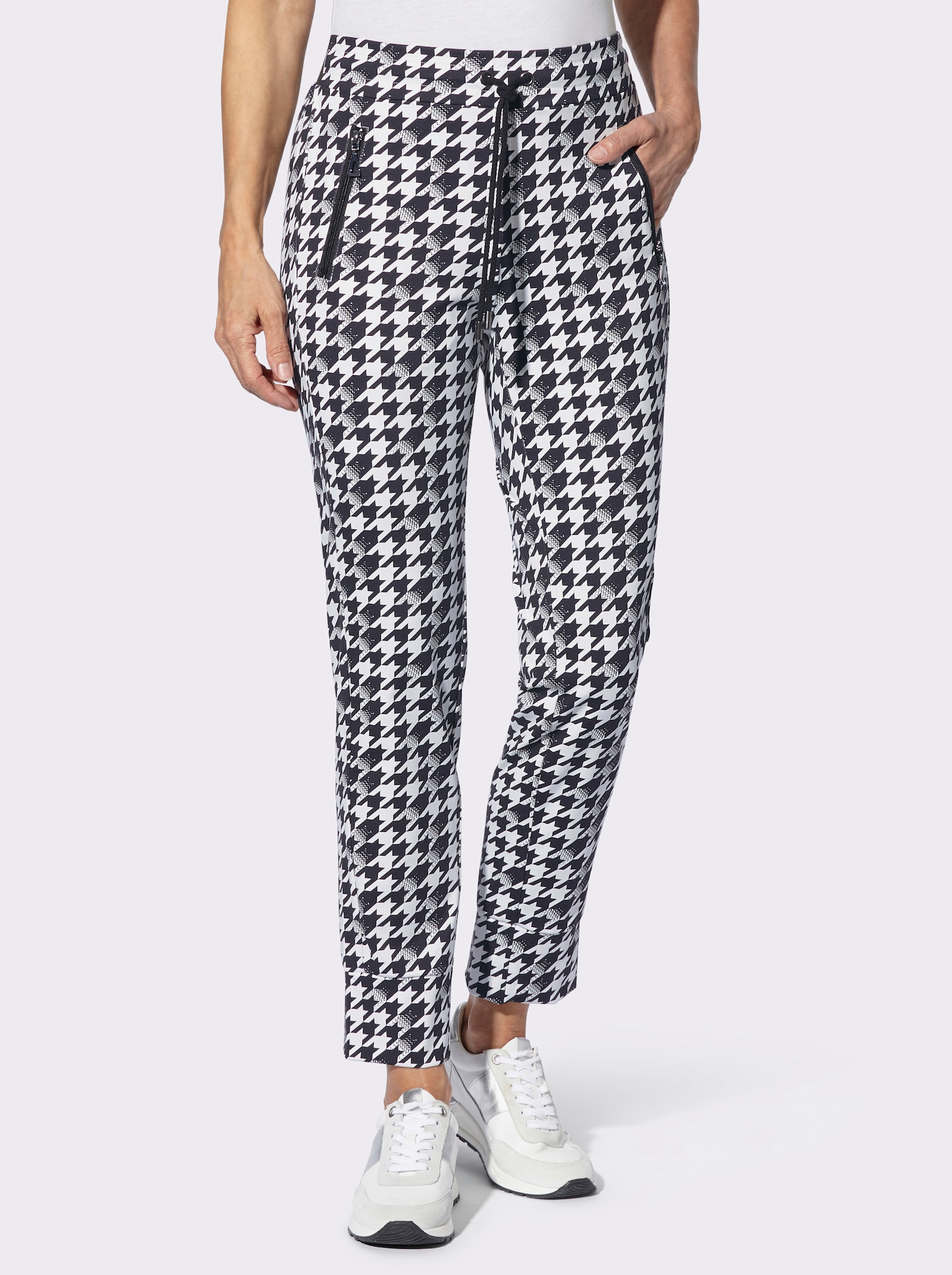 Jogpants met ritszakken - ecru/zwart geprint