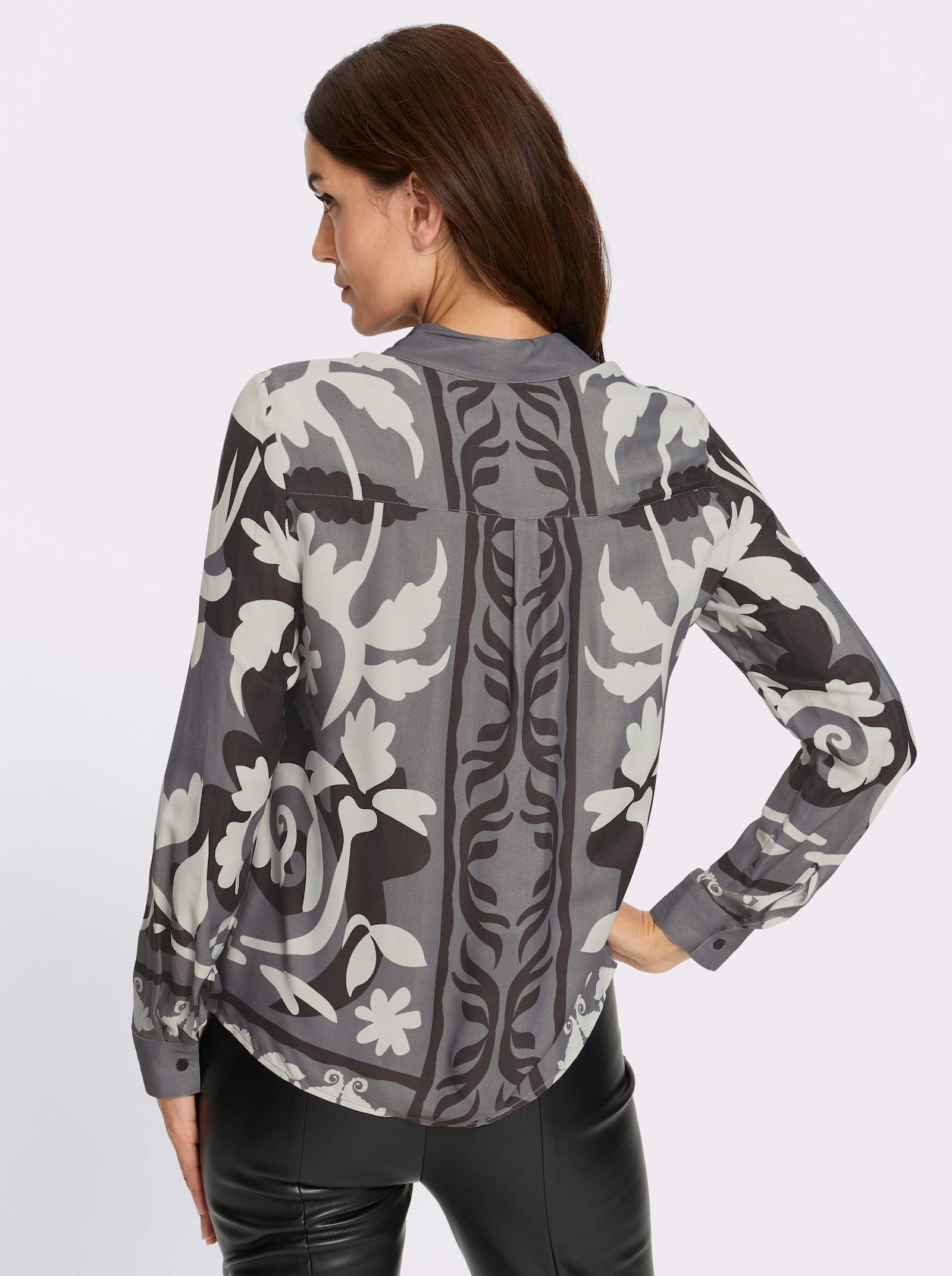 heine Hemdbluse in Satin-Qualität - grau-ecru-bedruckt