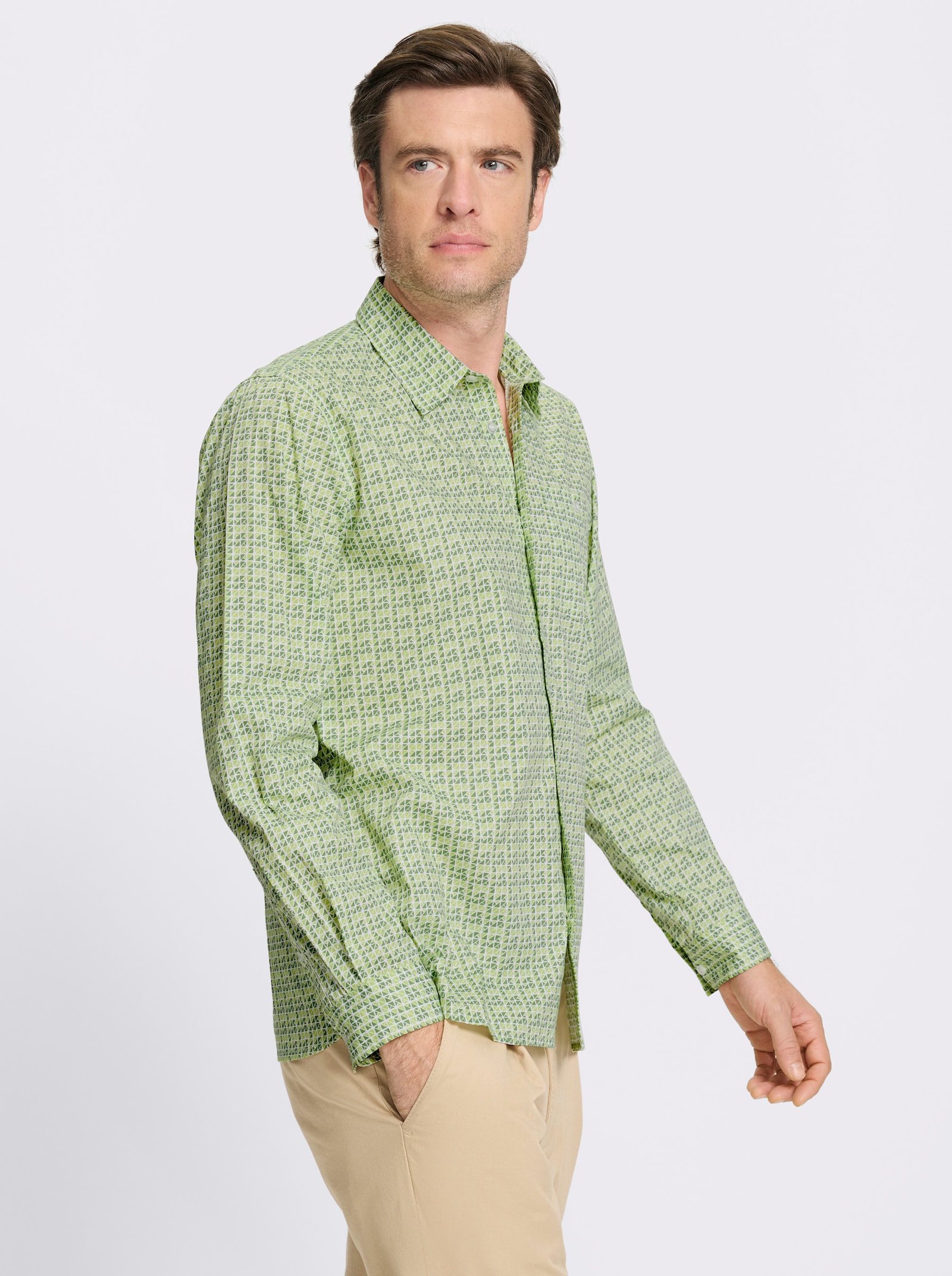 Marco Donati Langarmhemd mit Kentkragen, Baumwolle - eucalyptus-gemustert