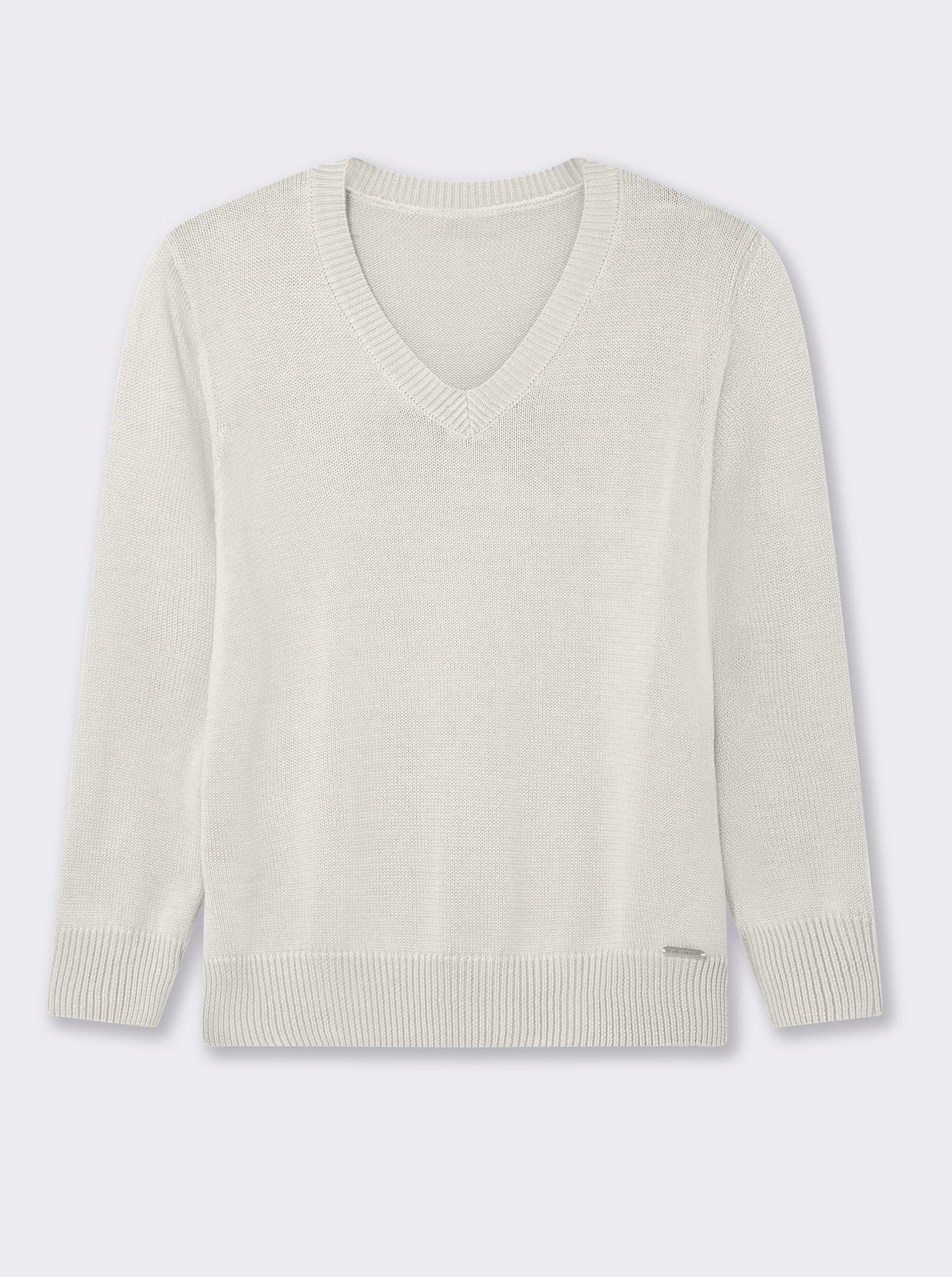 V-Ausschnitt-Pullover mit Baumwolle - wollweiß