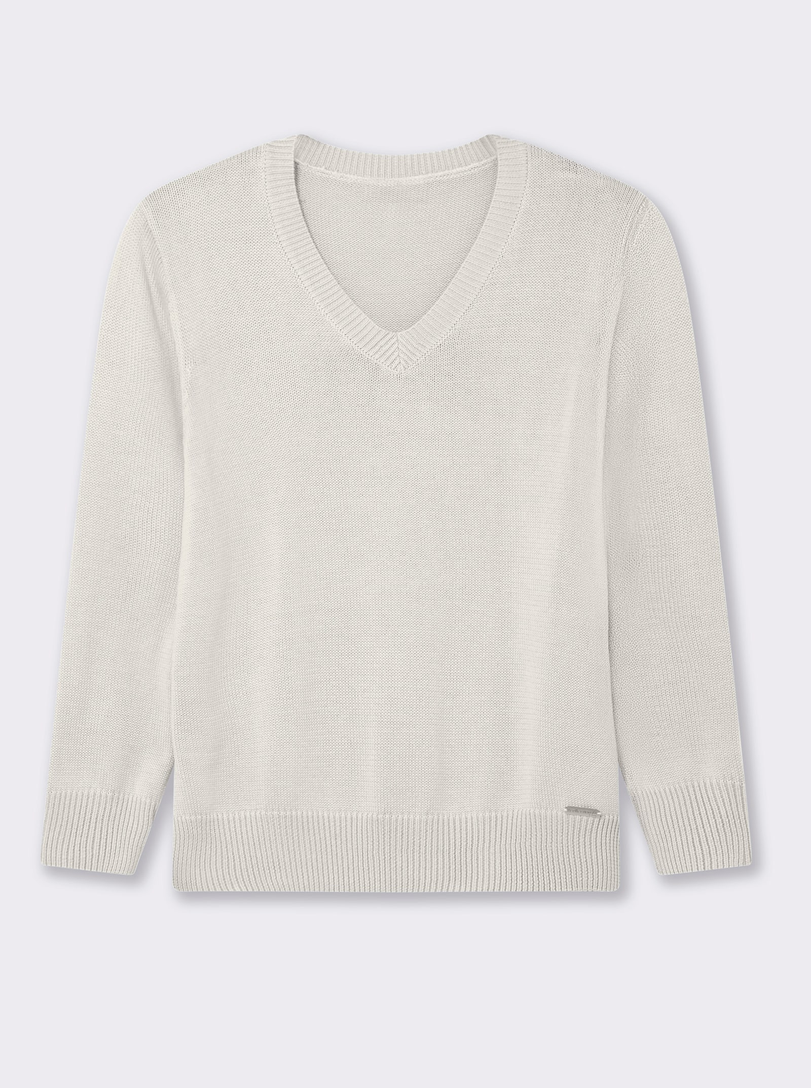 V-Ausschnitt-Pullover mit Baumwolle - wollweiß