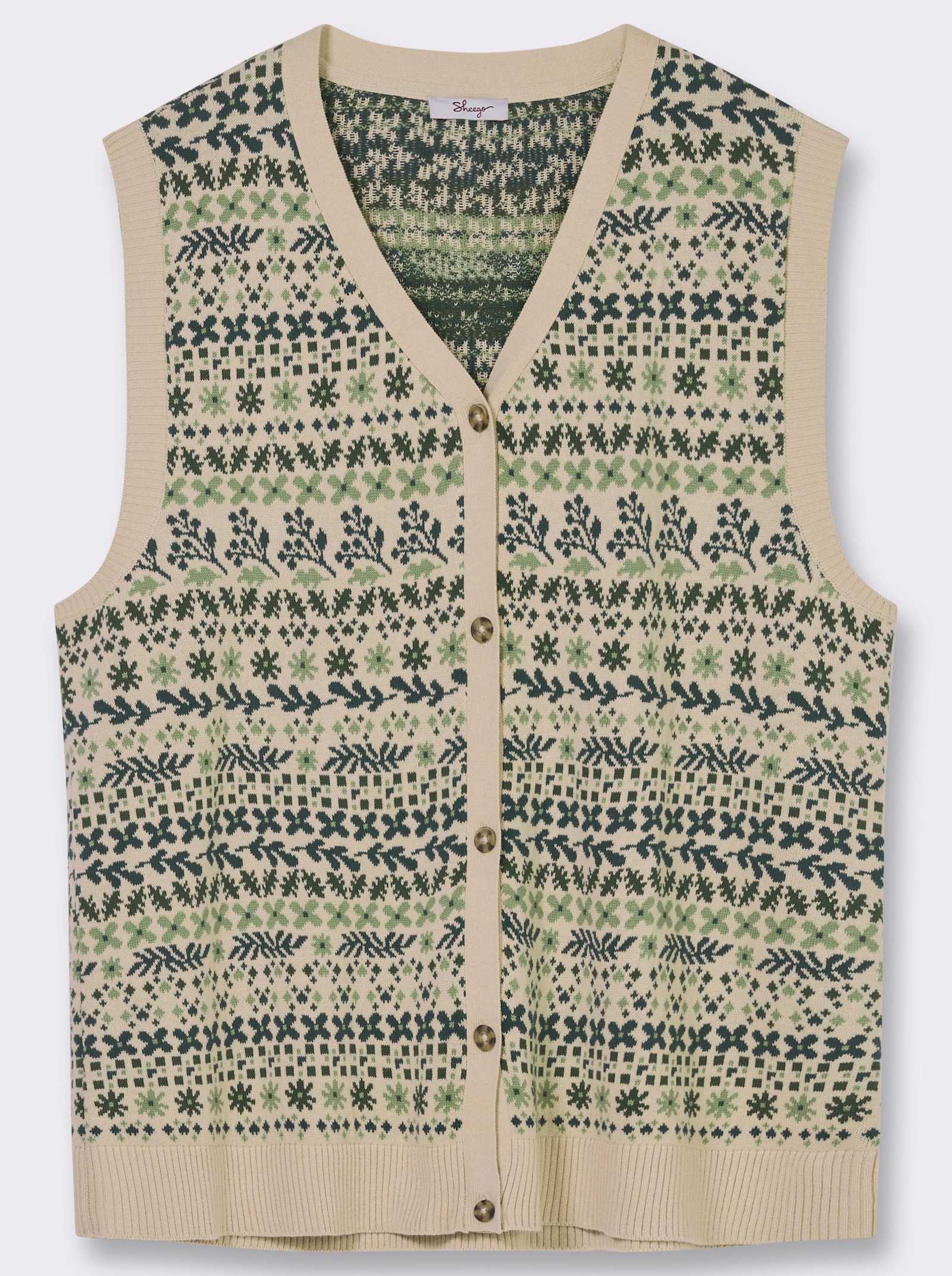 sheego Strickweste im Norwegermuster - petrol-eucalyptus-gemustert