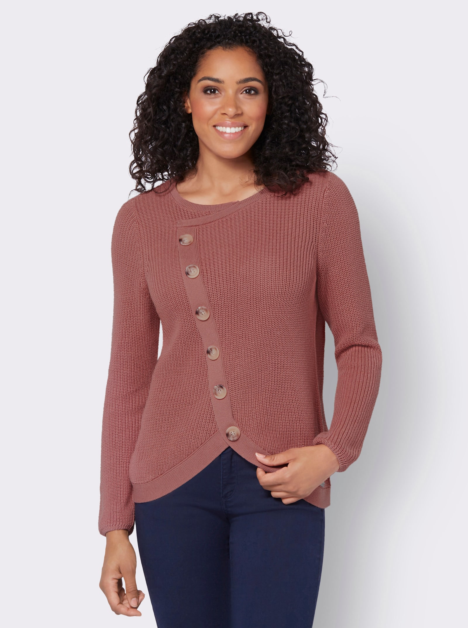 Rundhalspullover mit überlappendem Vorderteil - rosenholz