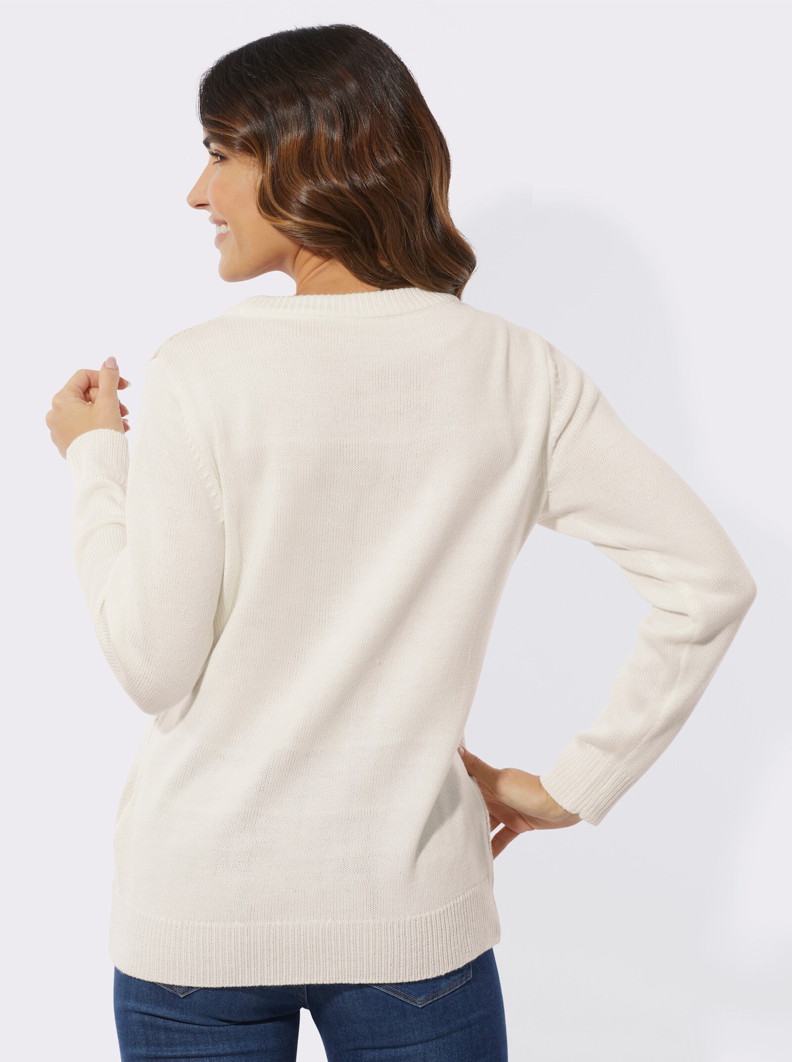 Langarm-Pullover mit Jacquard-Herzen - ecru-camel