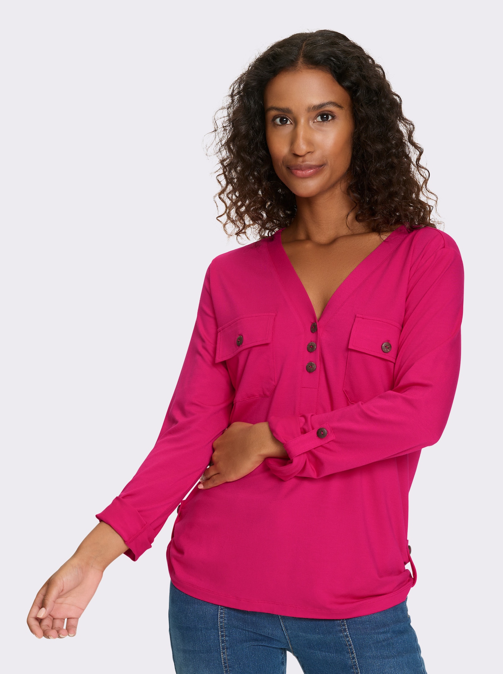 heine Jersey-Bluse mit Brusttaschen - pink