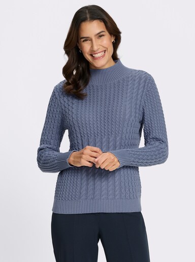 Pullover met opstaande kraag in patchworklook - duivenblauw