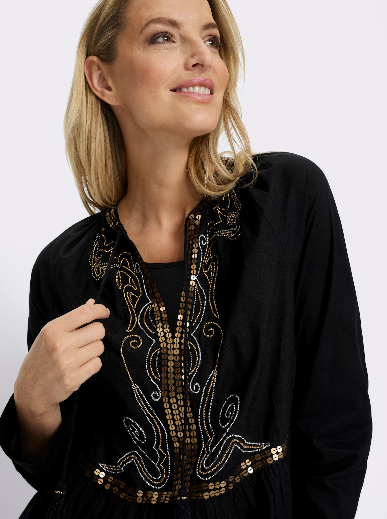 heine Tunique avec paillettes et perles décoratives - noir