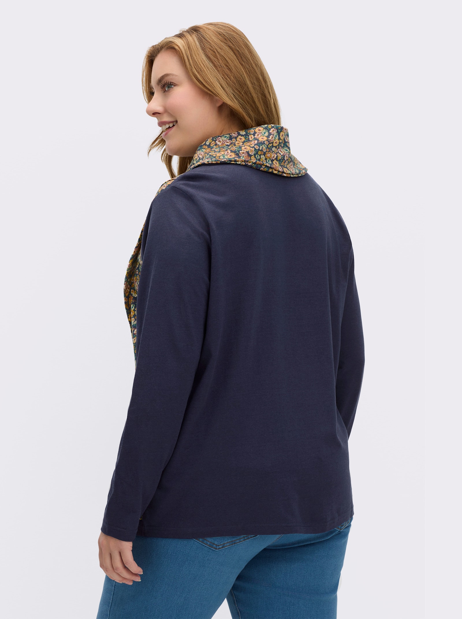 Rollkragenshirt in Wickel-Optik - marine-ocker-gemustert