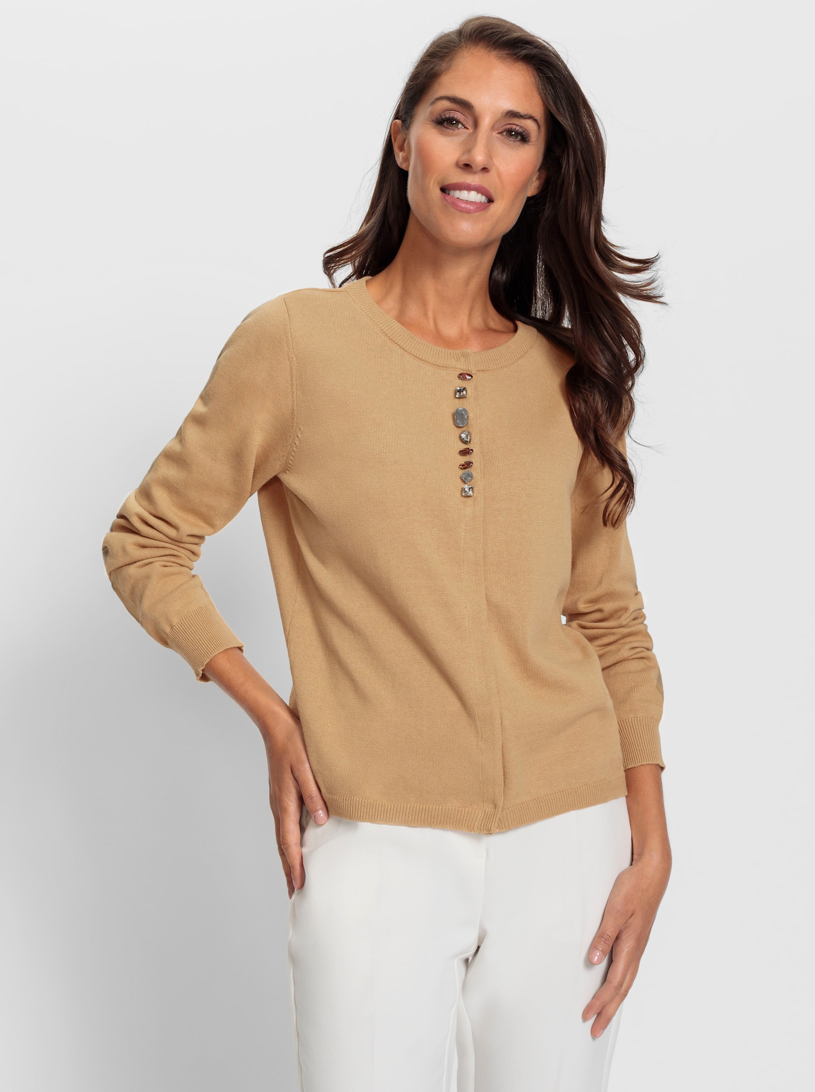 heine Cardigan mit farbigen Ziersteinen - camel