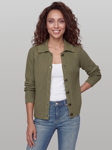 heine Strickjacke mit Polokragen - khaki