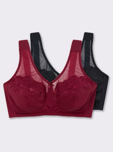 wäschepur Entlastungs-BH ohne Bügel mit Spitze - schwarz + bordeaux