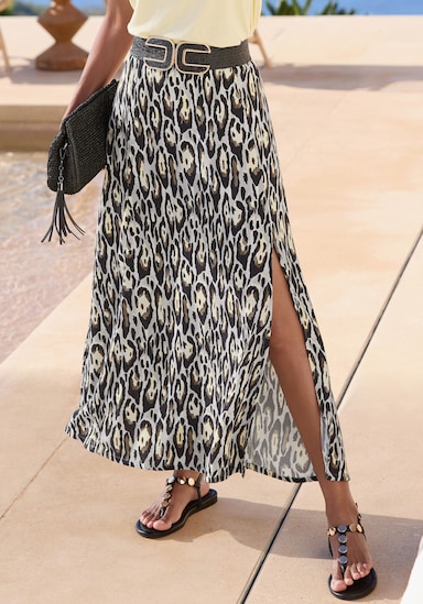 LASCANA Midirock - schwarz-grau-gelb bedruckt