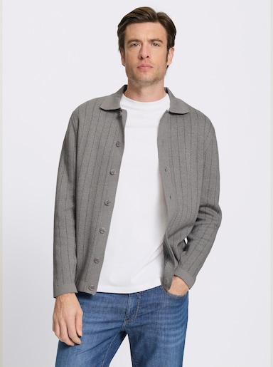 Marco Donati Strickjacke mit Jacquard-Muster, Baumwolle - grau-meliert