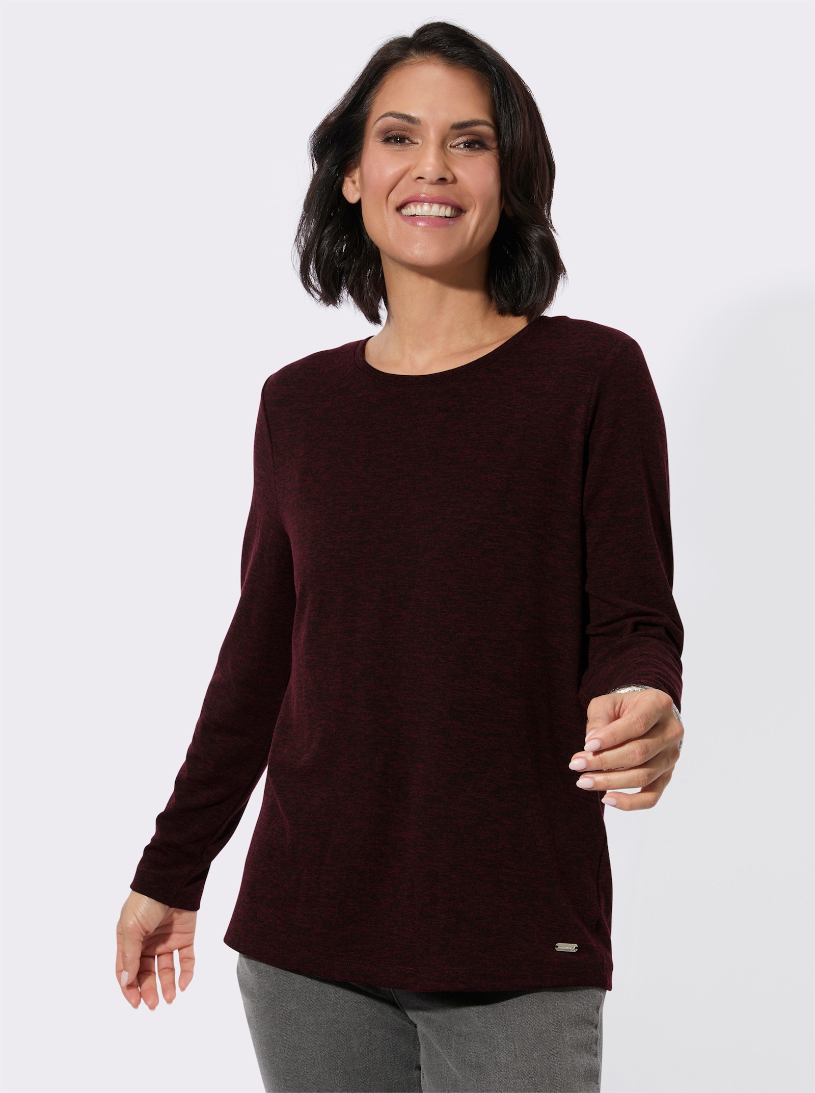 Rundhalsshirt mit Jacquard-Muster - bordeaux-meliert