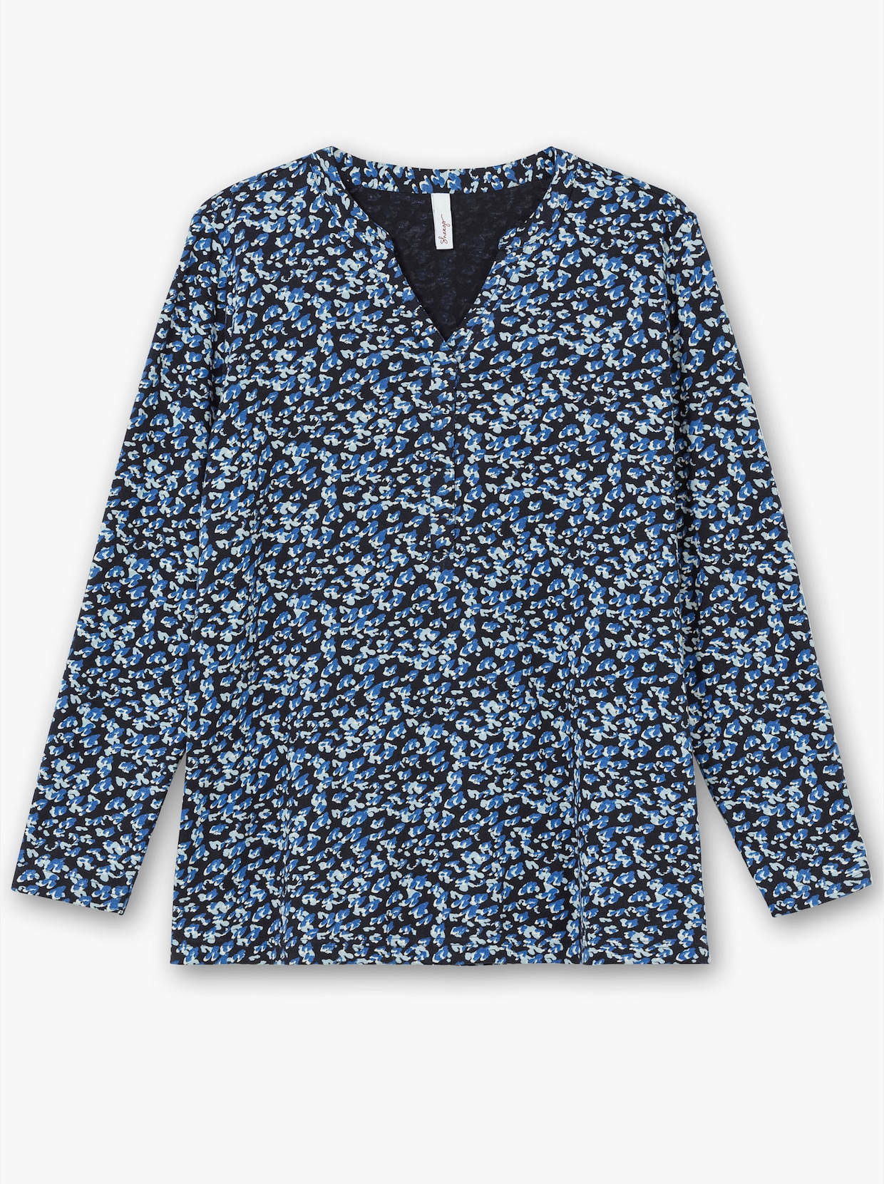 sheego Langarmshirt - tiefblau-gemustert