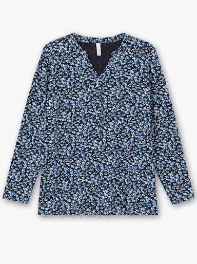 sheego Langarmshirt - tiefblau-gemustert