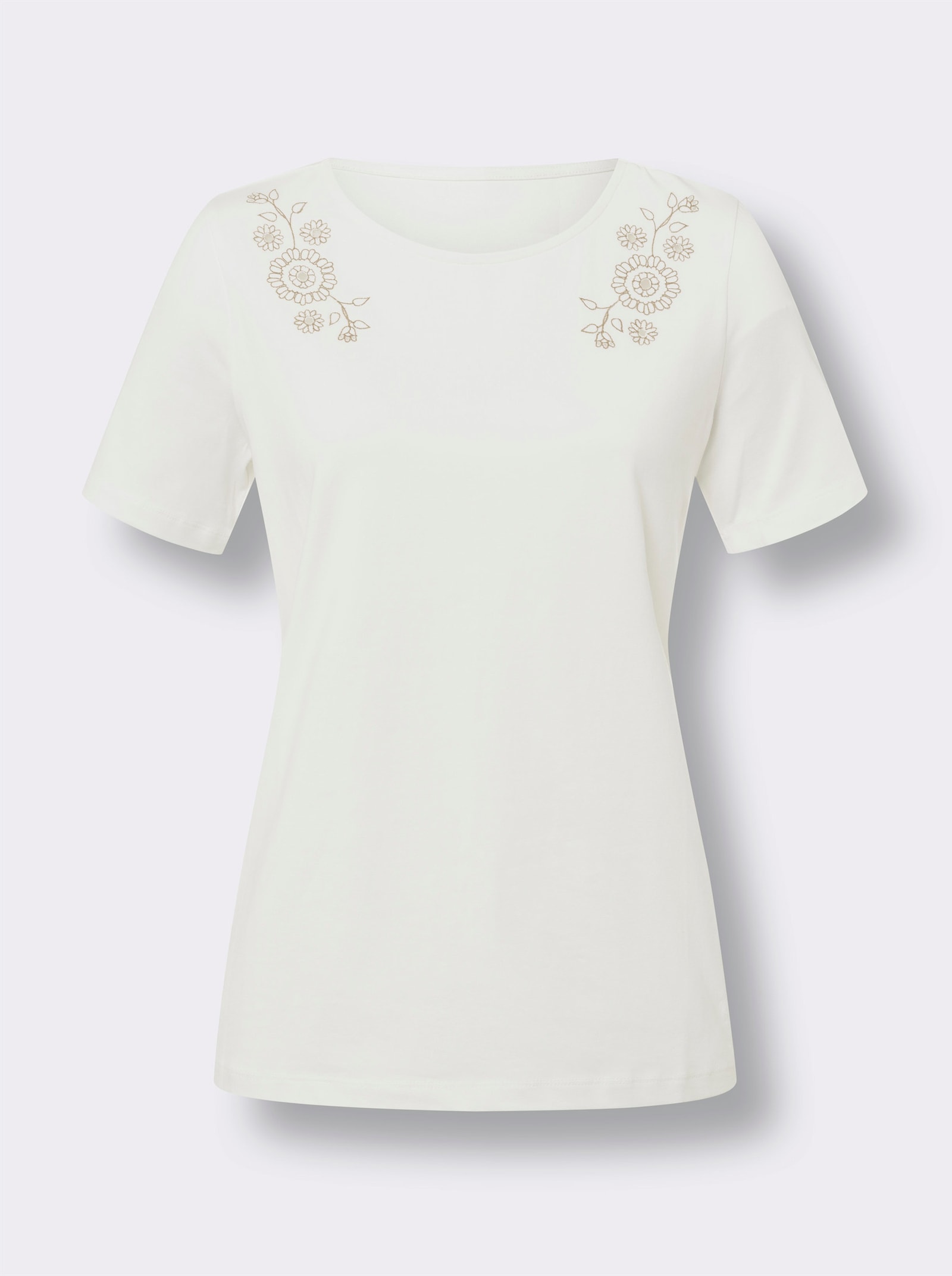 heine Shirt met ronde hals en ajourwerk - ecru