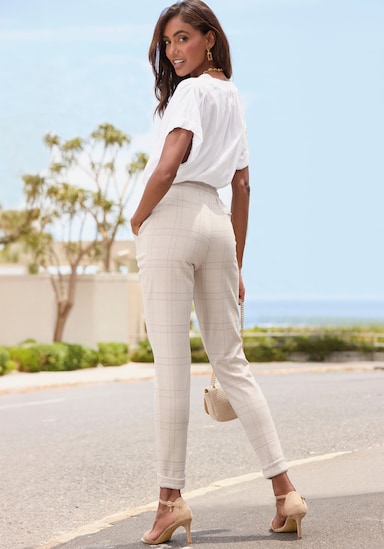 Vivance Jogger Pants - beige-rosa kariert