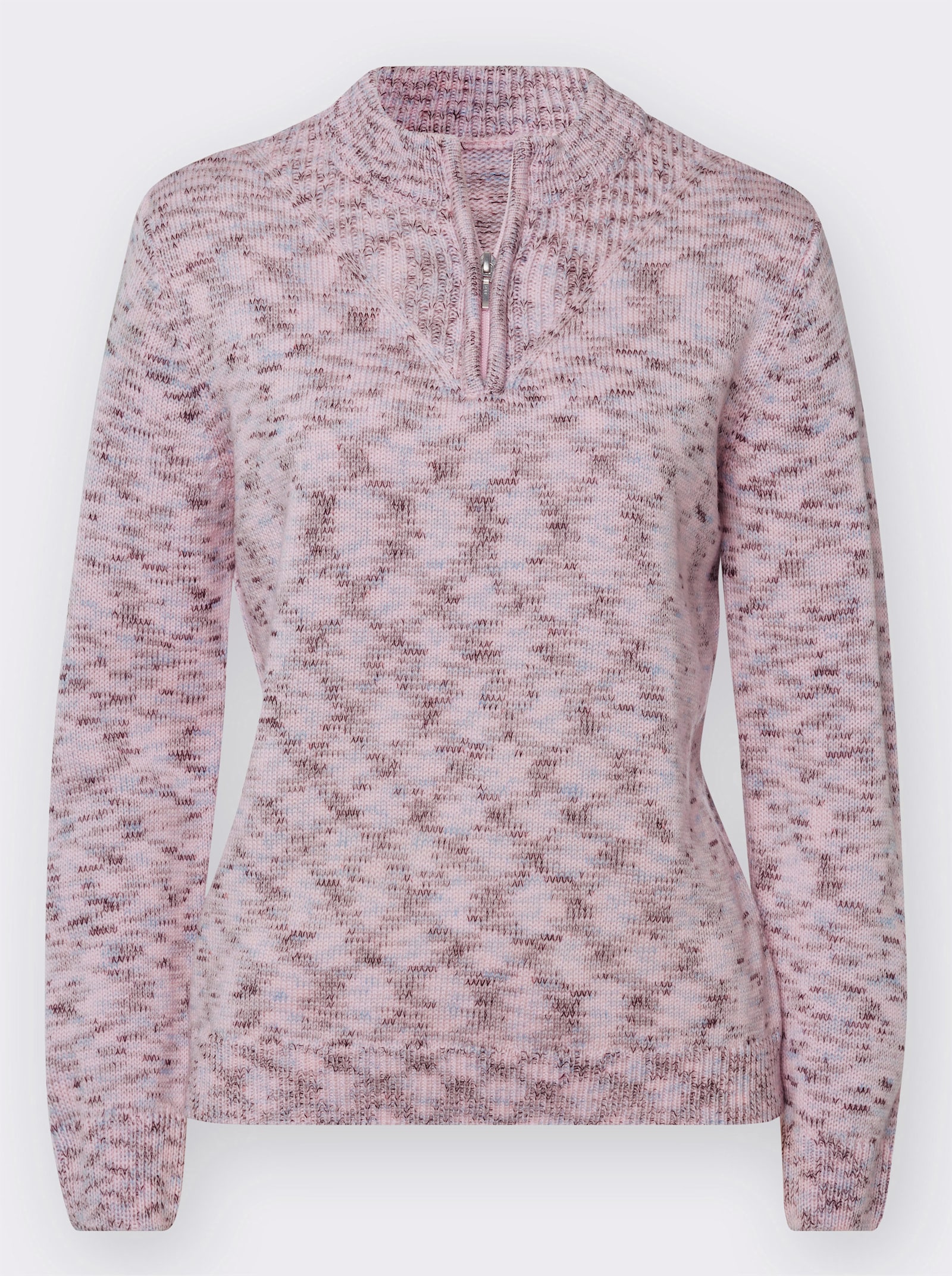 Stehkragenpullover mit Reißverschluss - hellrosé-meliert