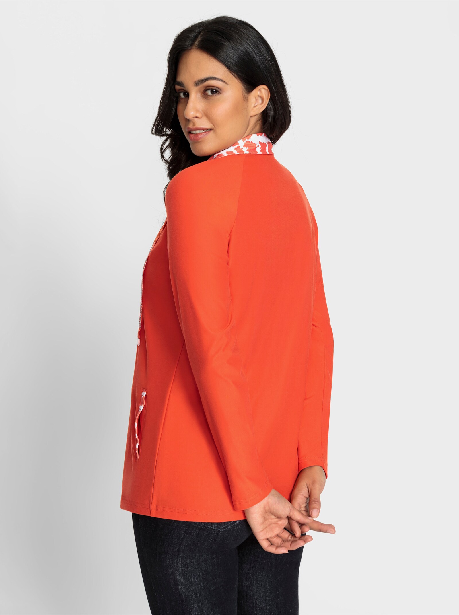 Shirtjacke mit Glitzersteinchen - orange-ecru-gemustert