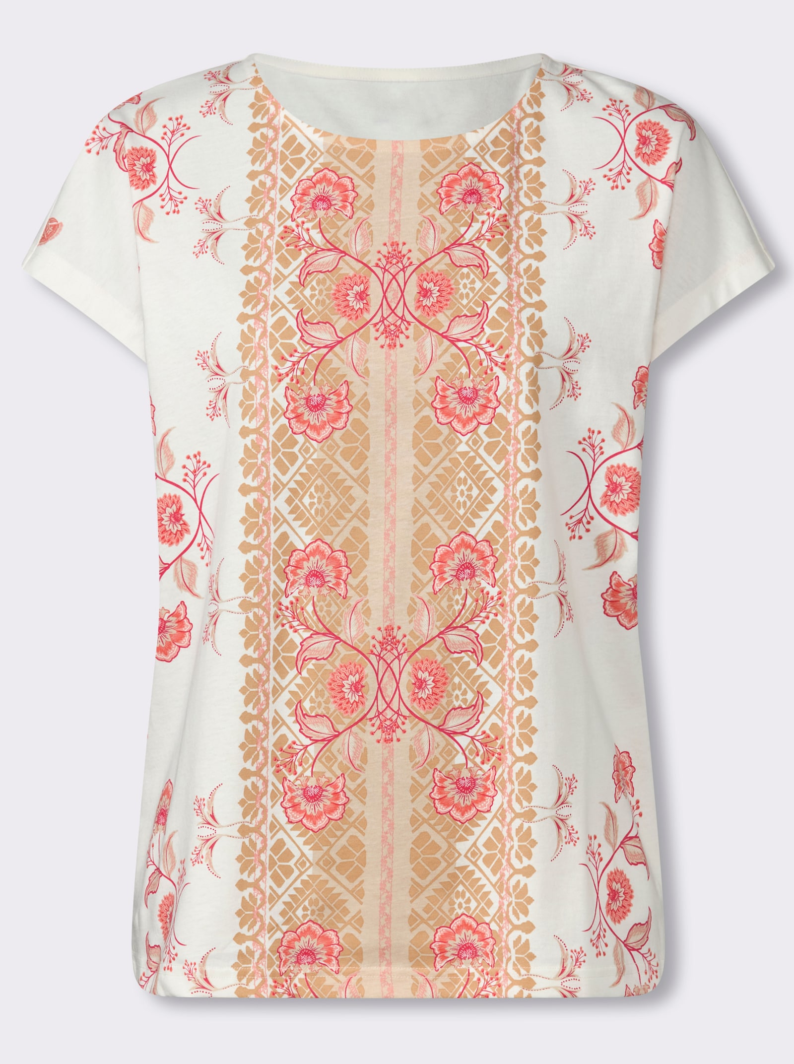 Print-Shirt mit überschnittenen Schultern - ecru-flamingo-bedruckt