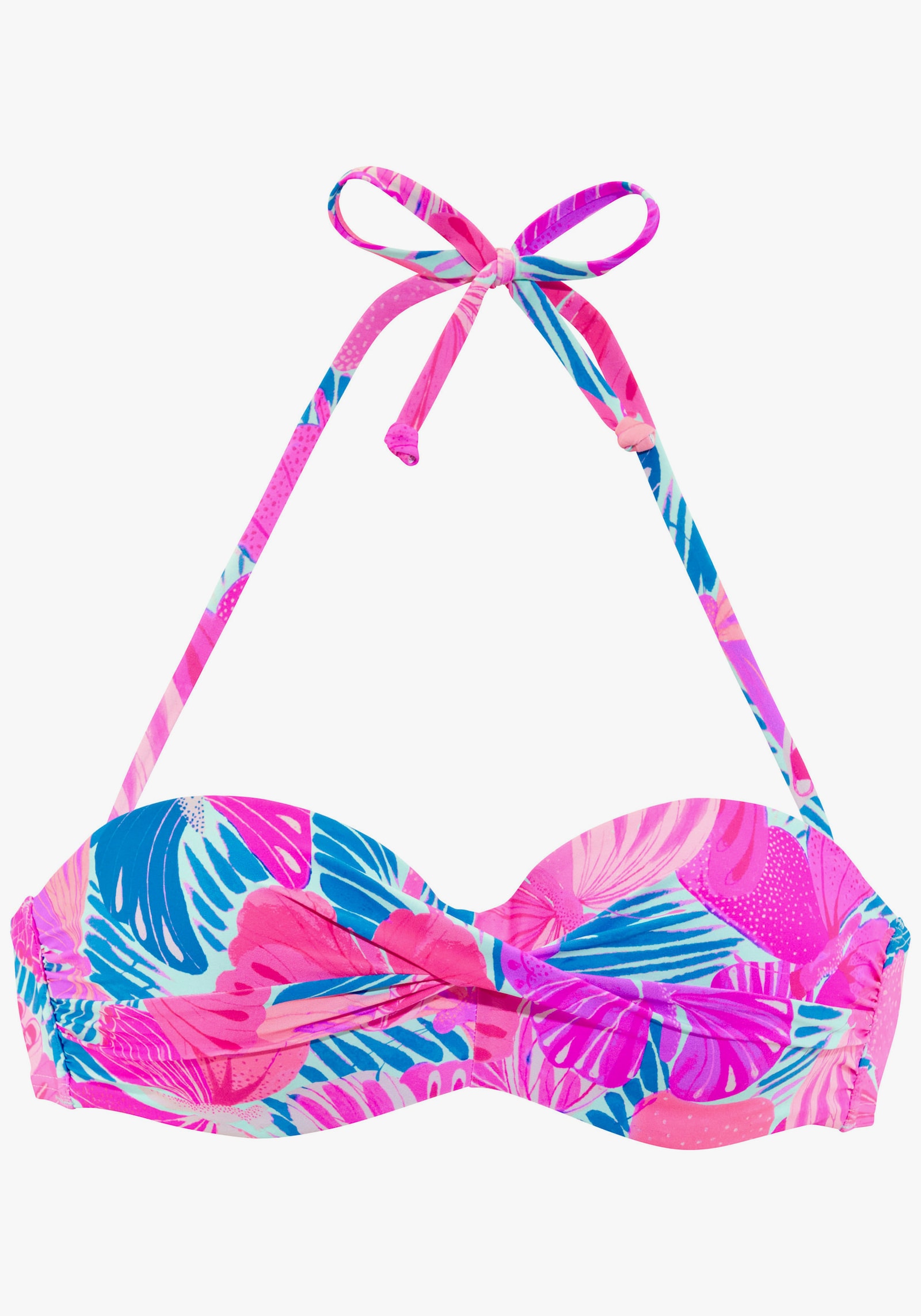 Sunseeker Bügel-Bandeau-Bikini-Top - pink-blau bedruckt