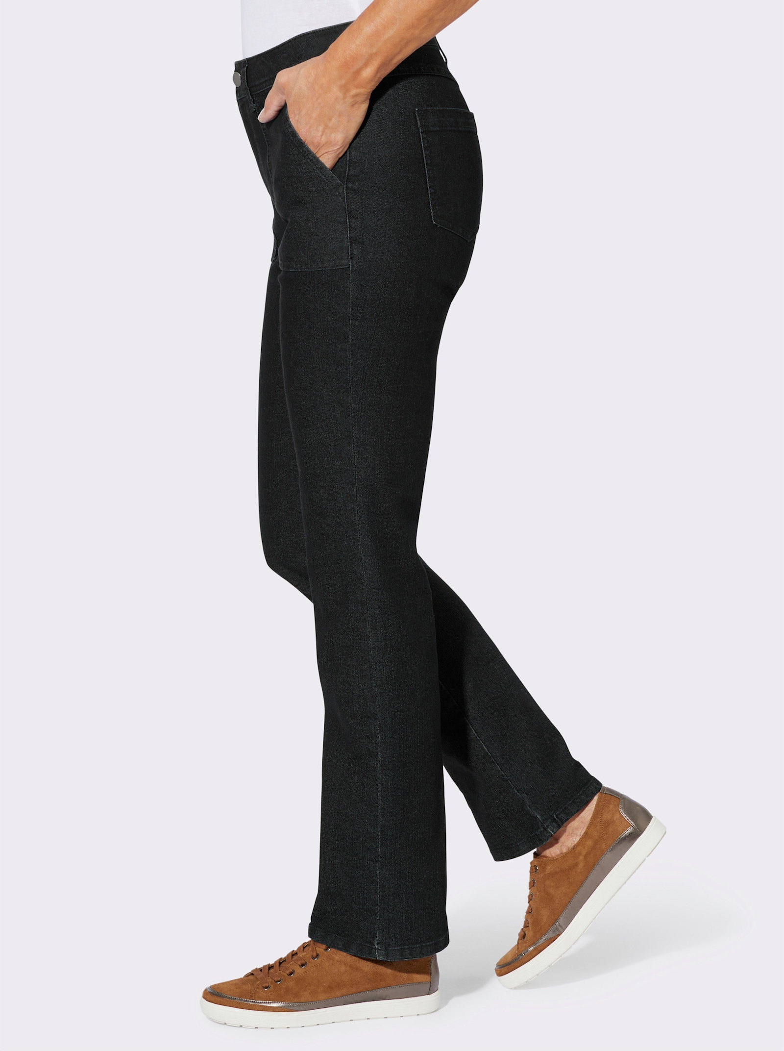 Jeans med påsydda fickor - grafit-denim