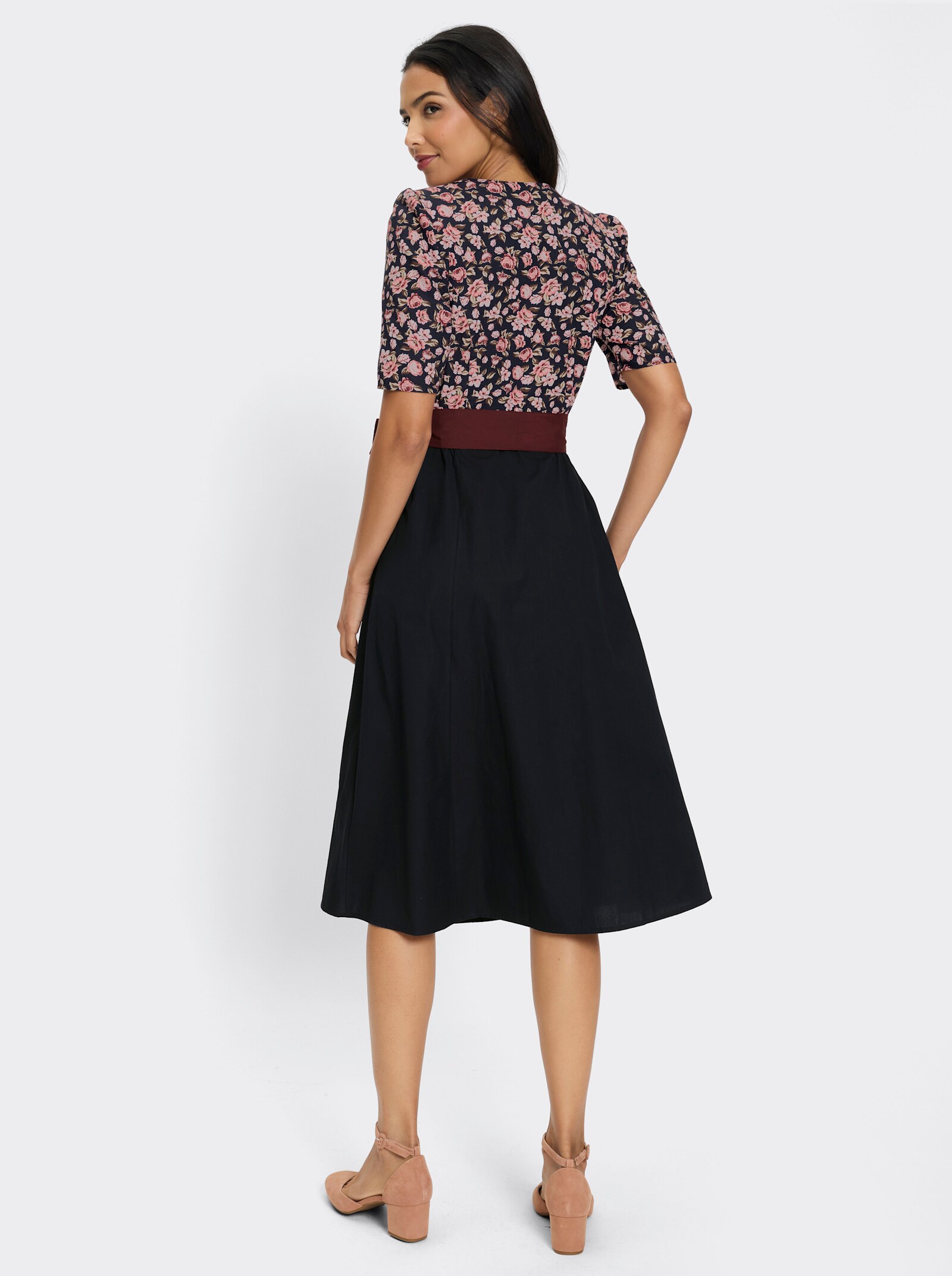 Trachtenkleid mit Karree-Ausschnitt - marine-rosenquarz-bedruckt
