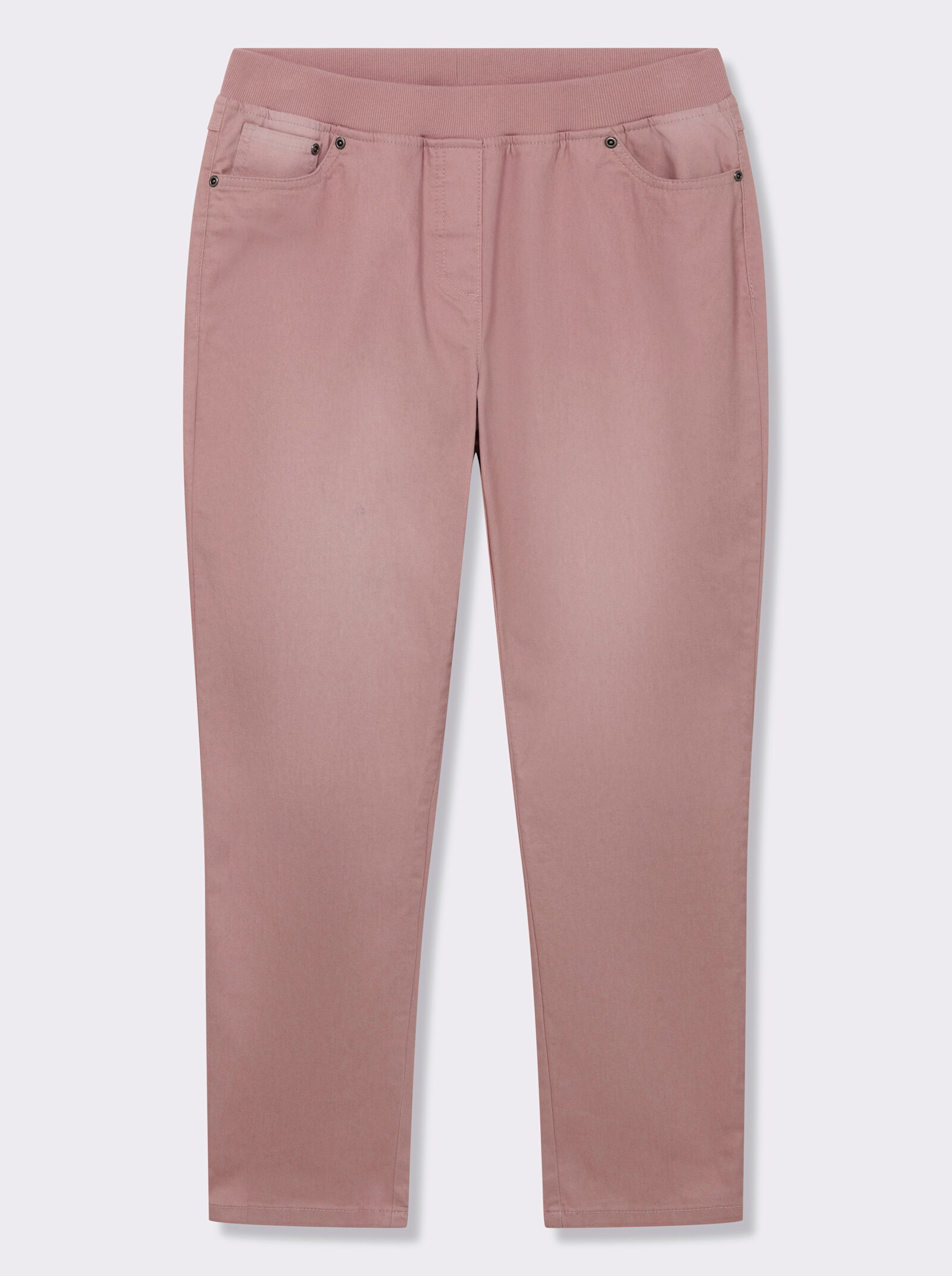 Schlupfjeans mit geripptem Strick-Dehnbund - rosé