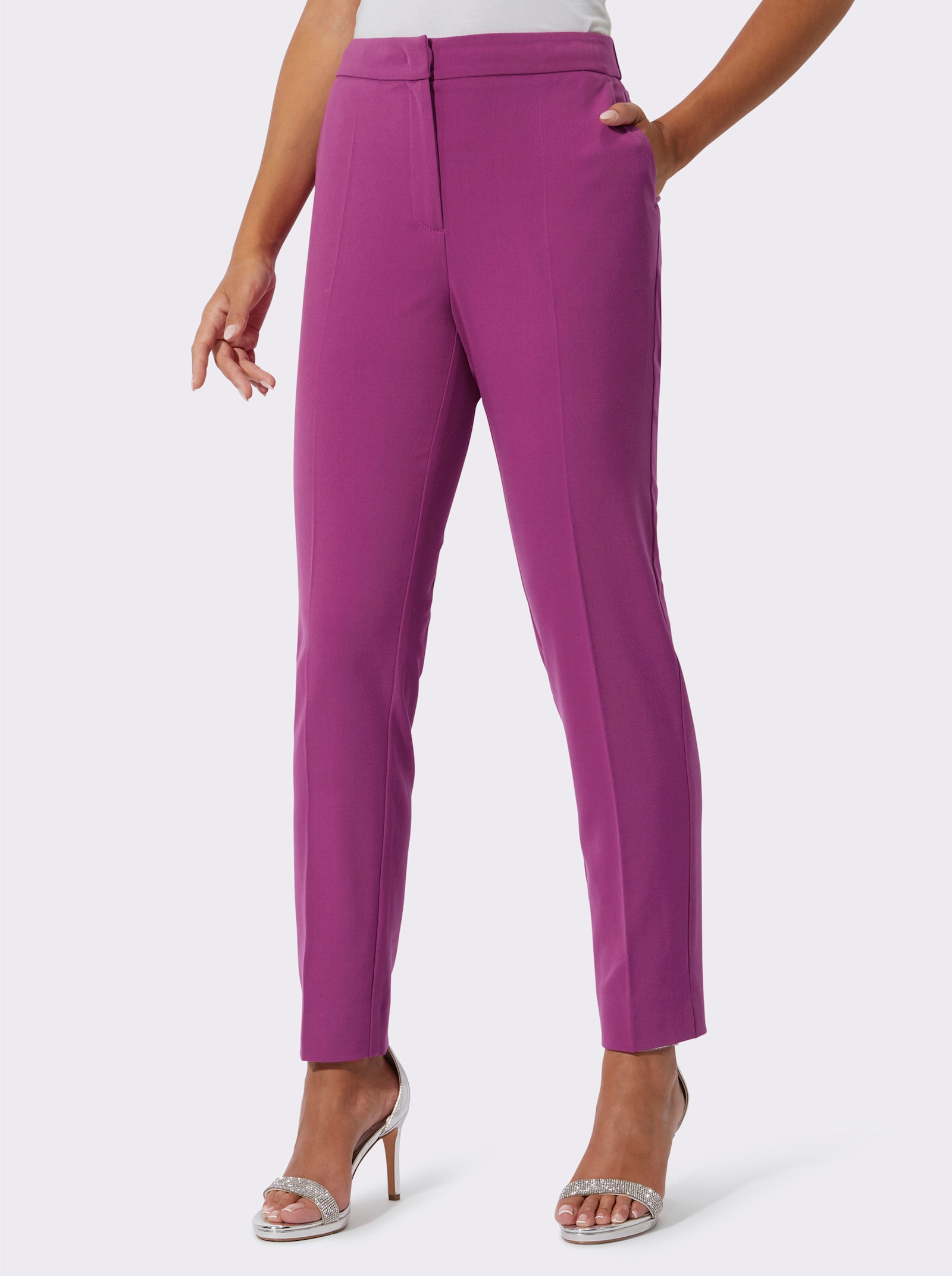 Anzughose mit Bügelfalten, knitterarm - magenta