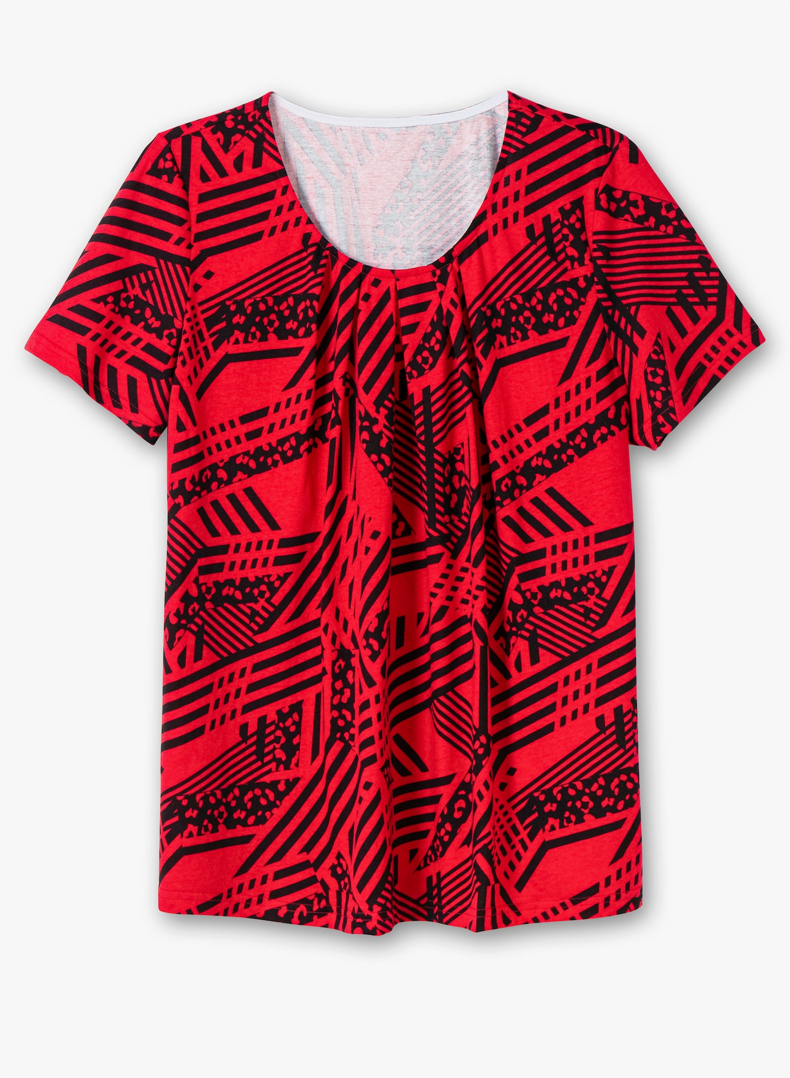 Longshirt in A-Form mit Falten - rot-gemustert